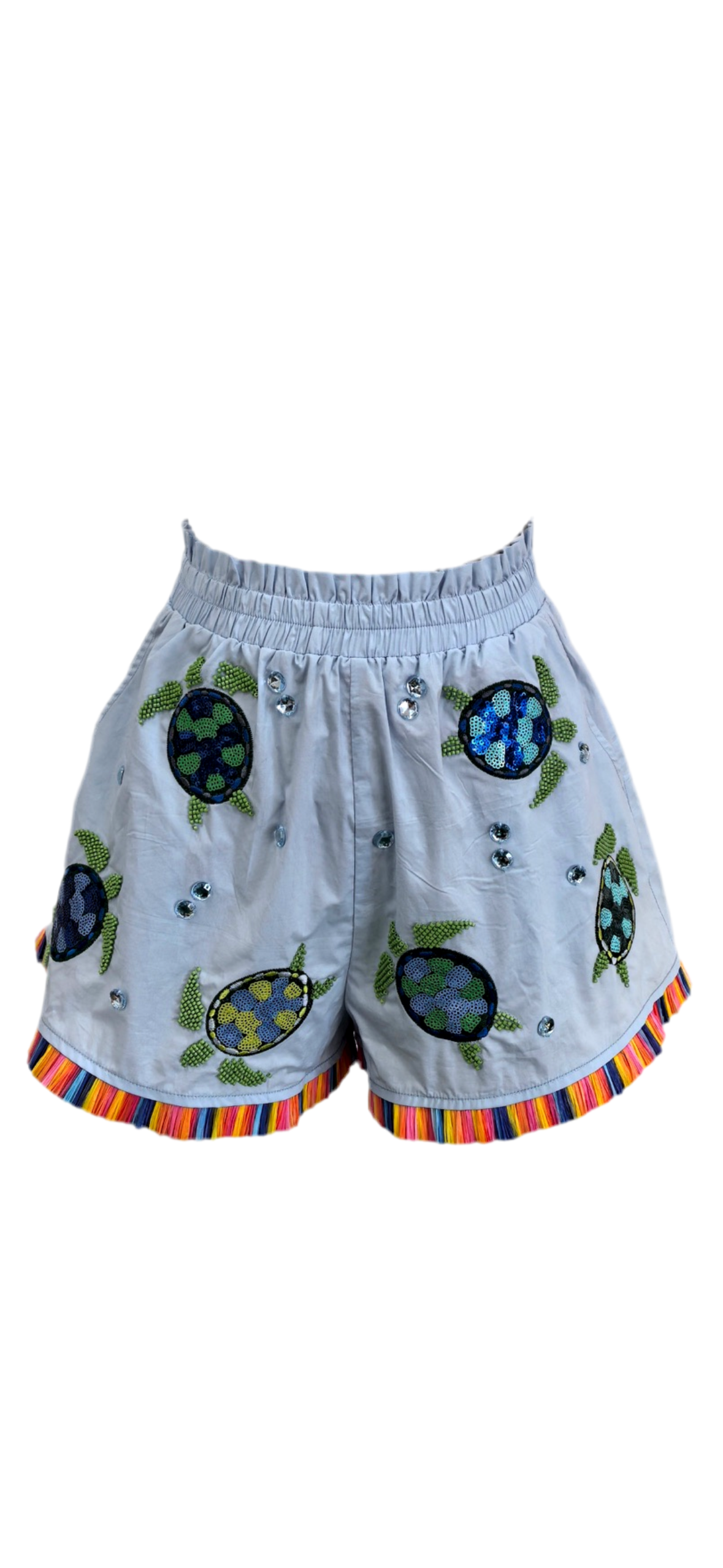 Queen of Sparkles Light Blue Turtle Fringe Short