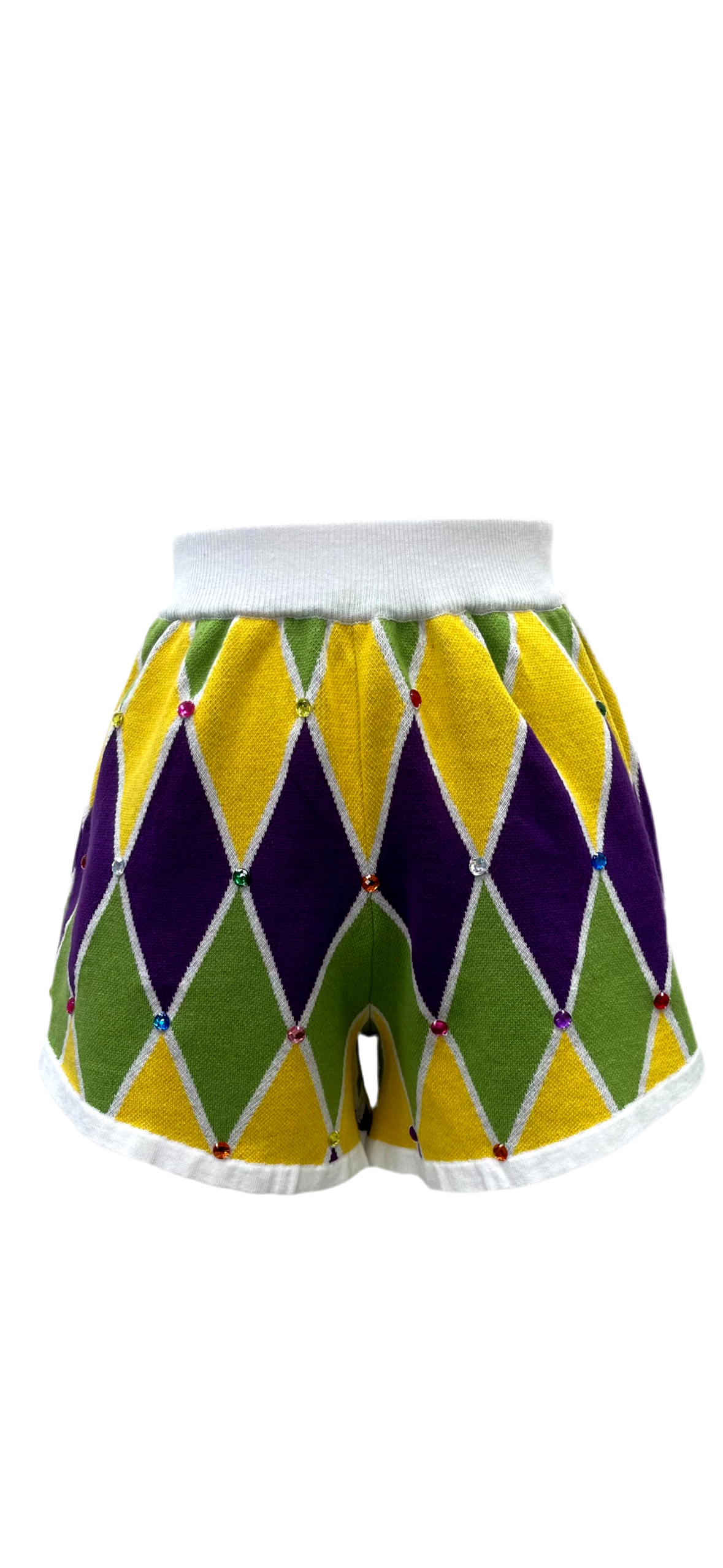 Queen of Sparkles Multi Mardi Gras Diamond Pattern Shorts