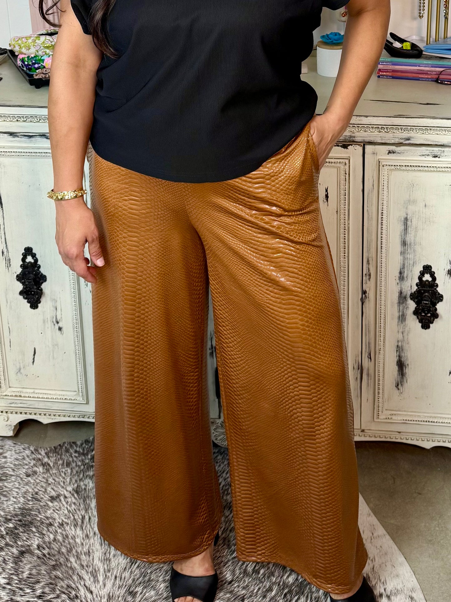 Faux Leather Embossed Pants