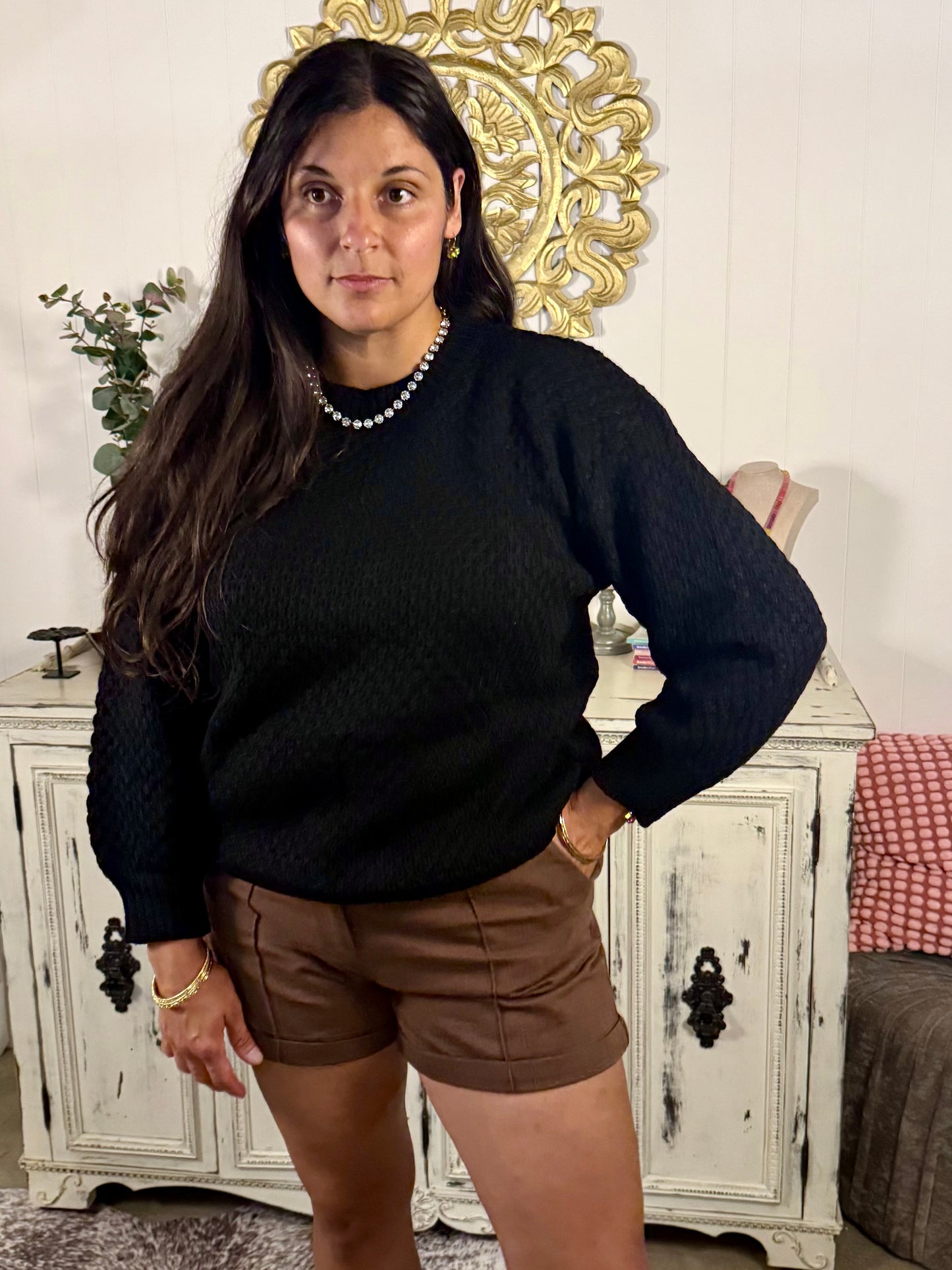 Waffle Weave Black Sweater