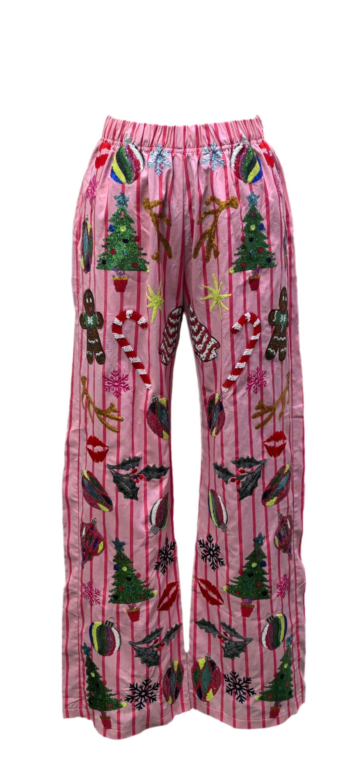 Queen of Sparkles Pink & Red Stripe Christmas Icon Pants