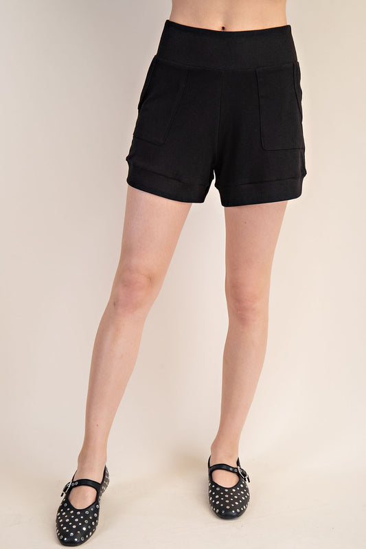 Black Relaxed Side Pocket Knit Shorts