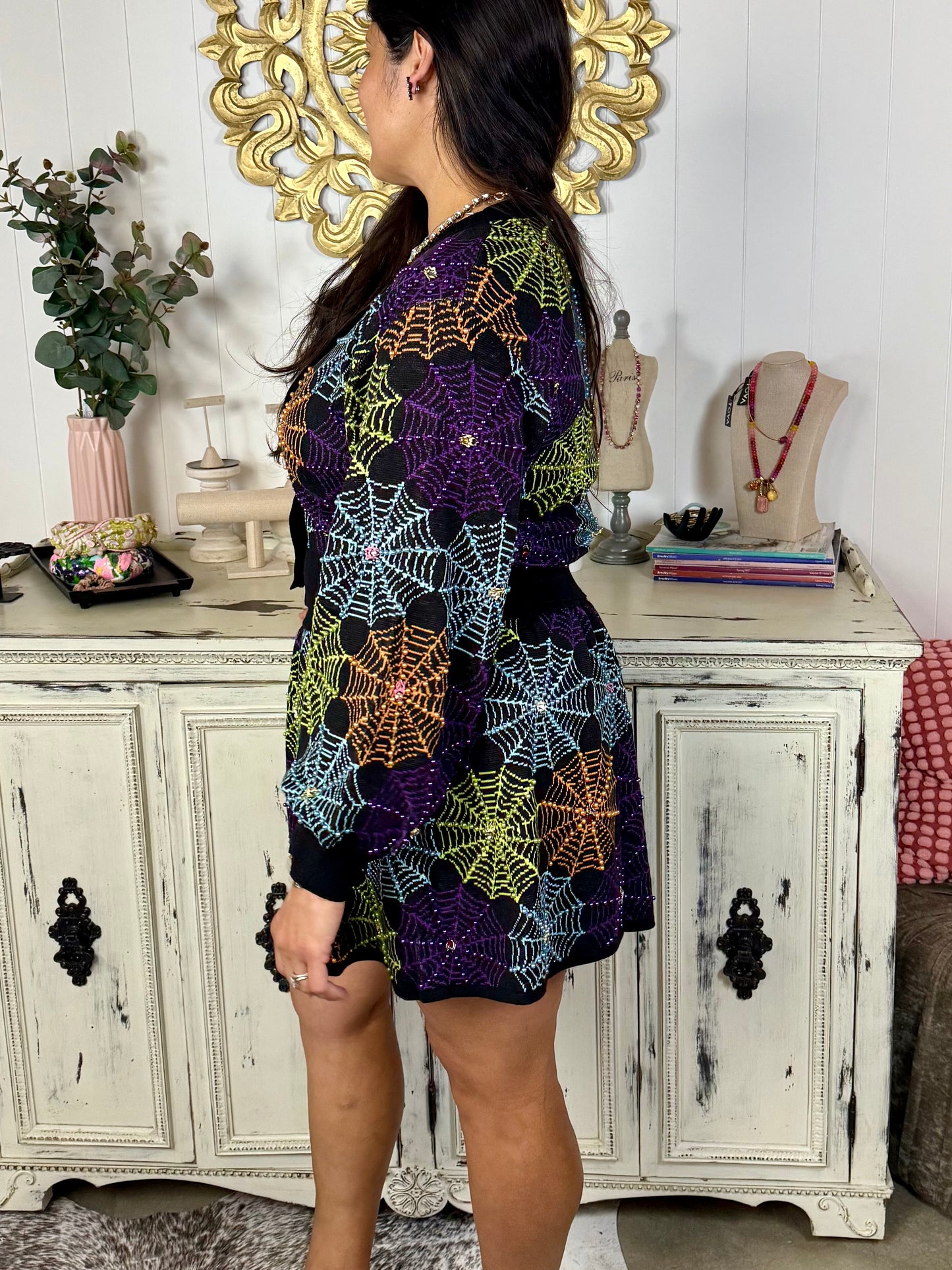 Queen of Sparkles Black Spider Web Cardigan