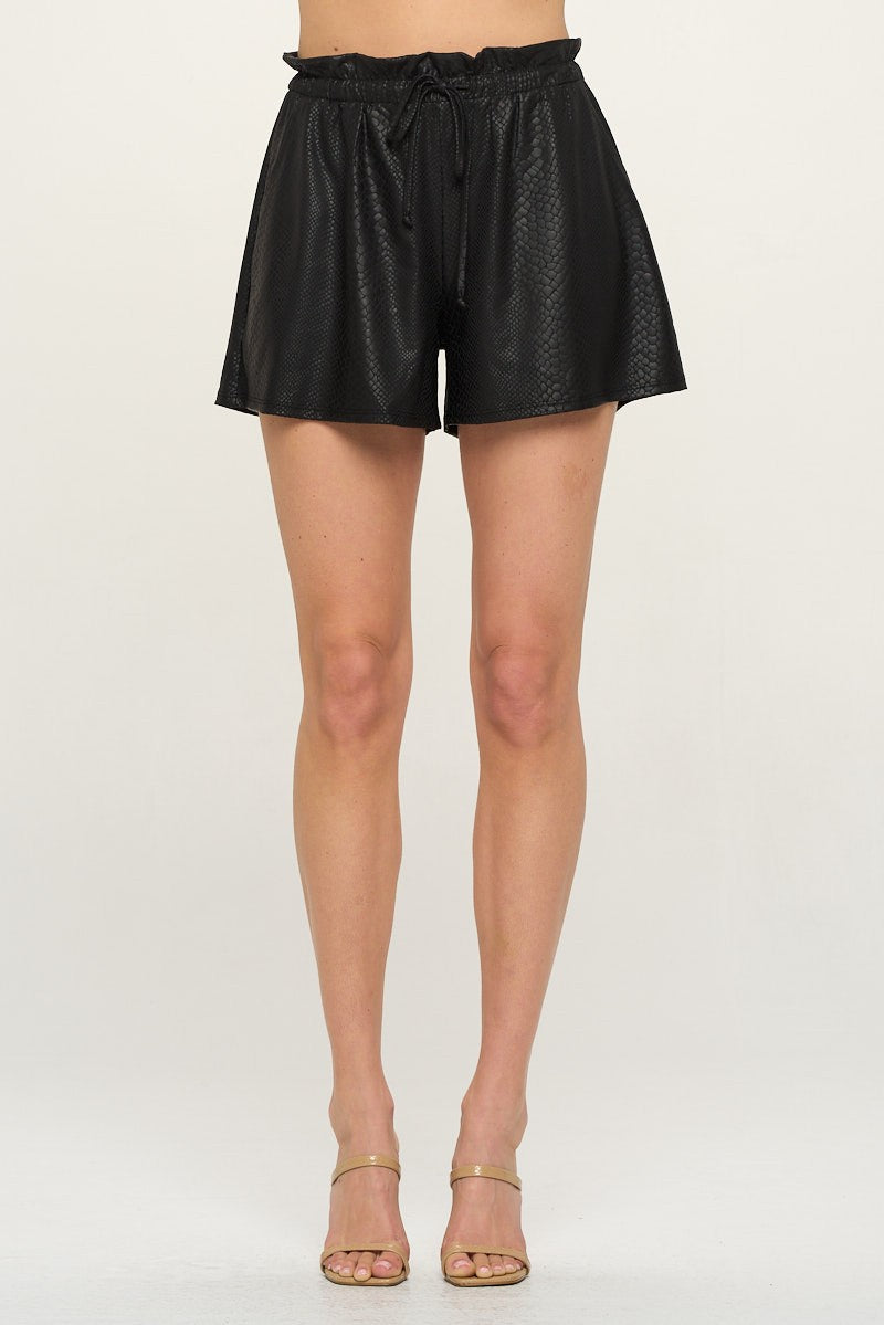 Black Snake Faux Leather Shorts