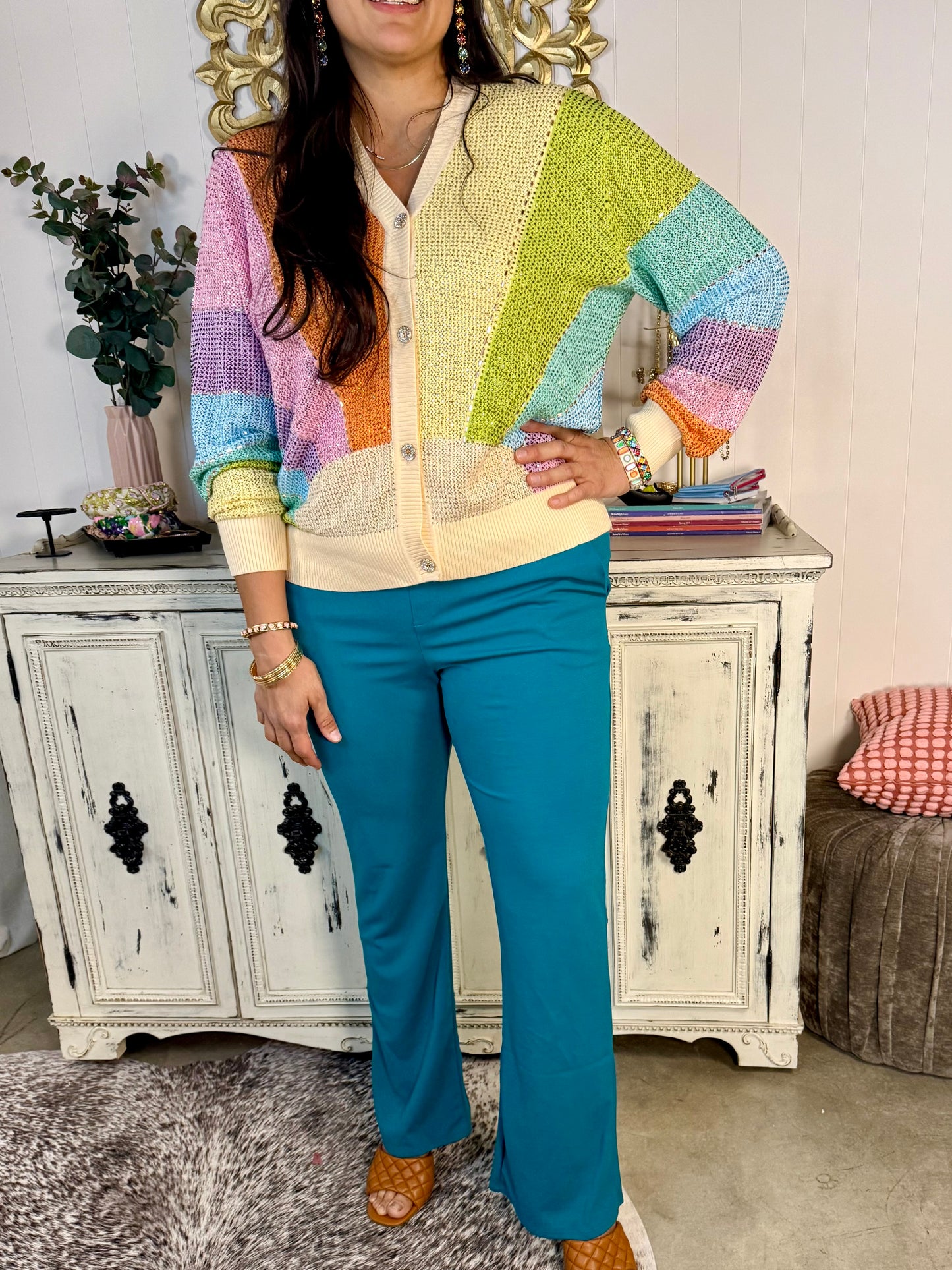 High Waisted Jade Stretch Flare Pants