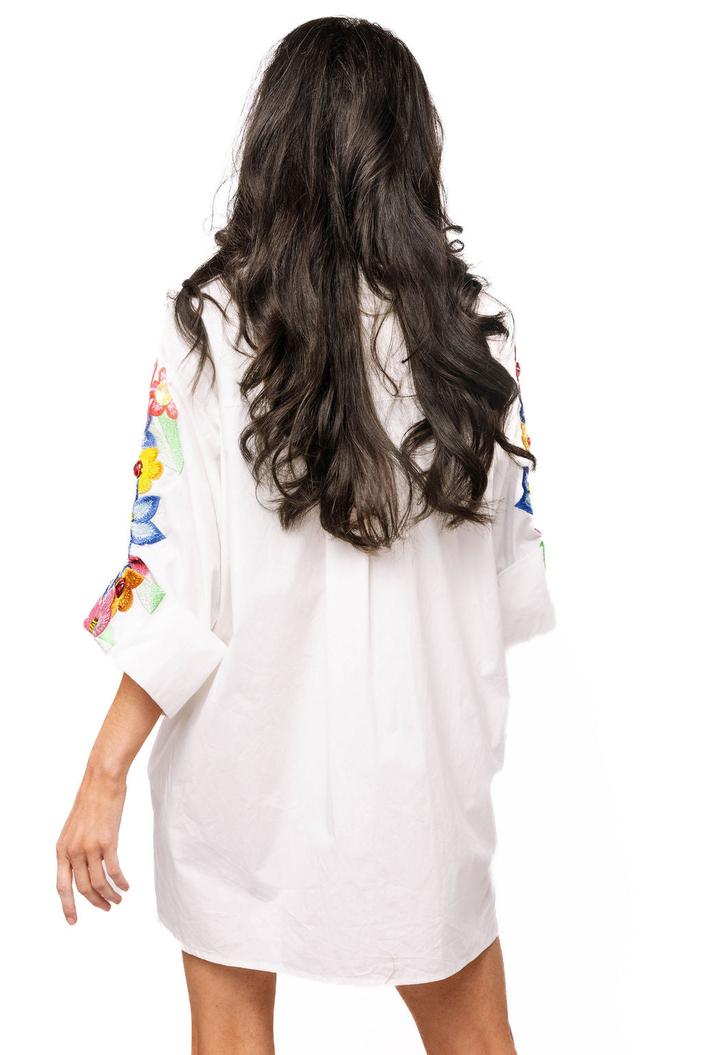 Queen of Sparkles White Multi Flower Button Up Collar Cotton Dress