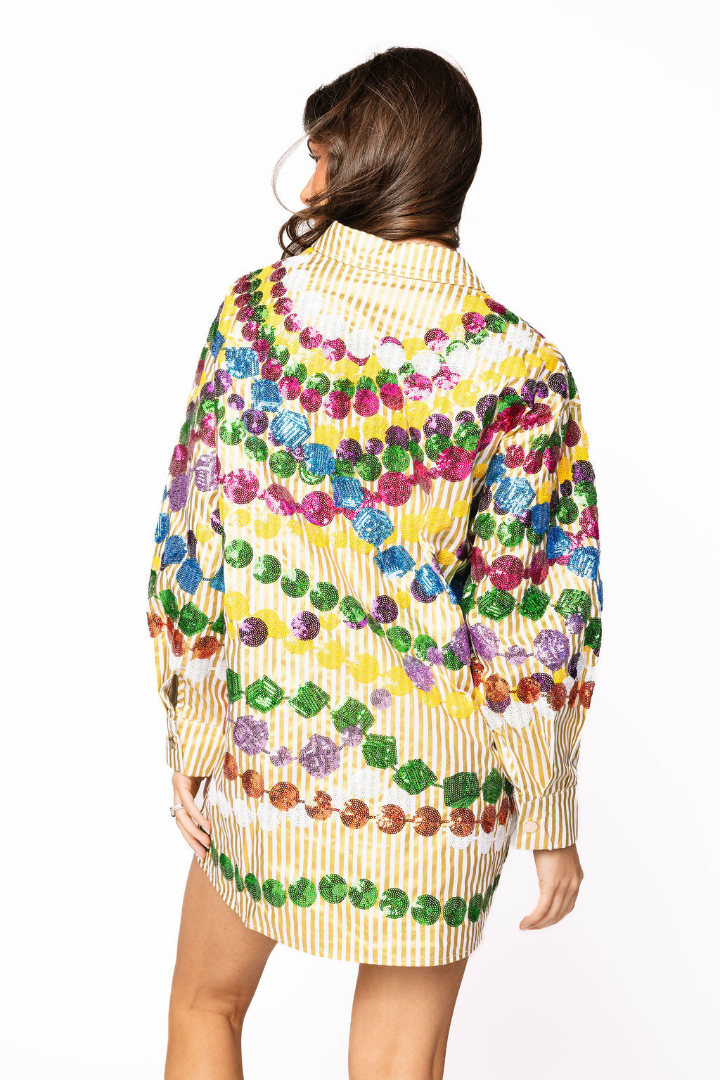 Queen of Sparkles Gold Stripe Mega Bead Dress