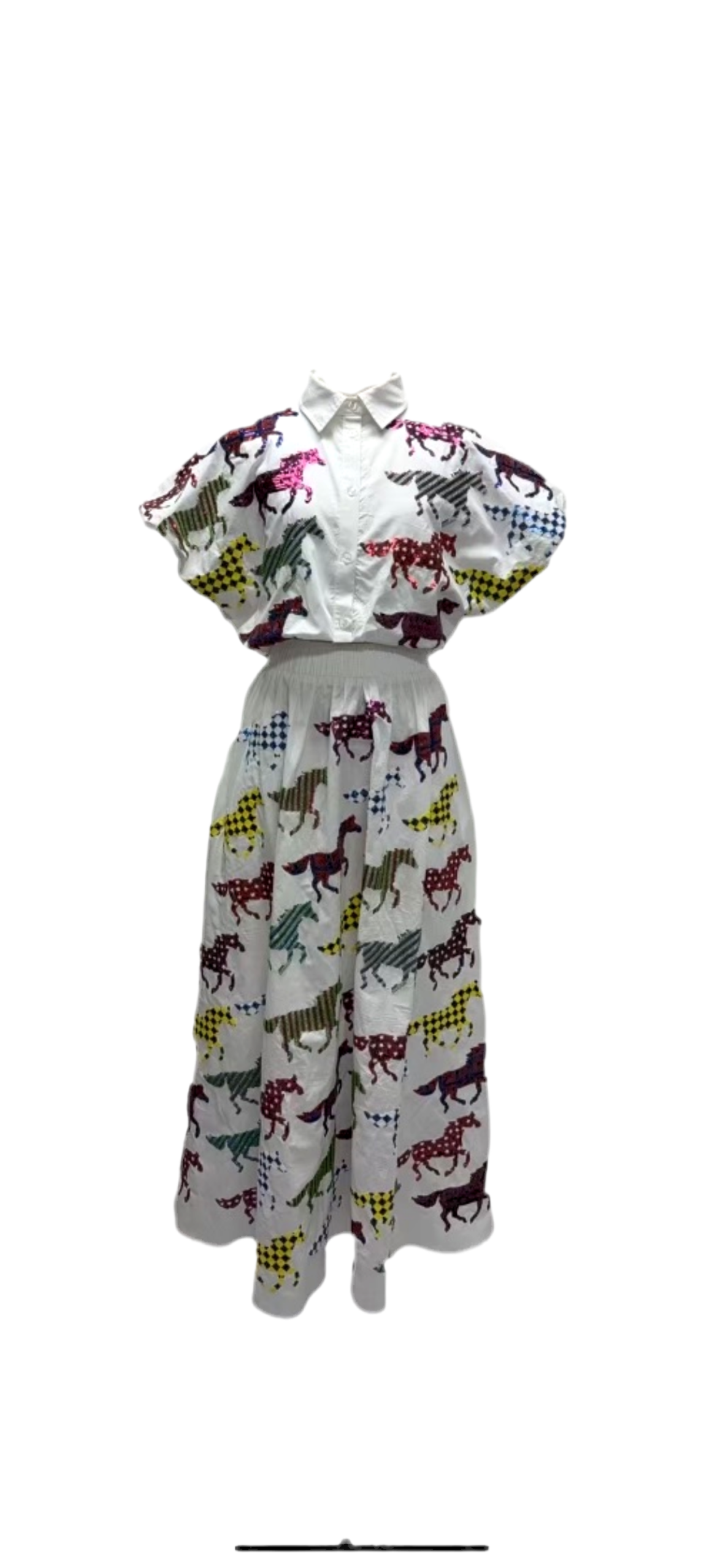 Queen of Sparkles White Multi Horse Bubble Top
