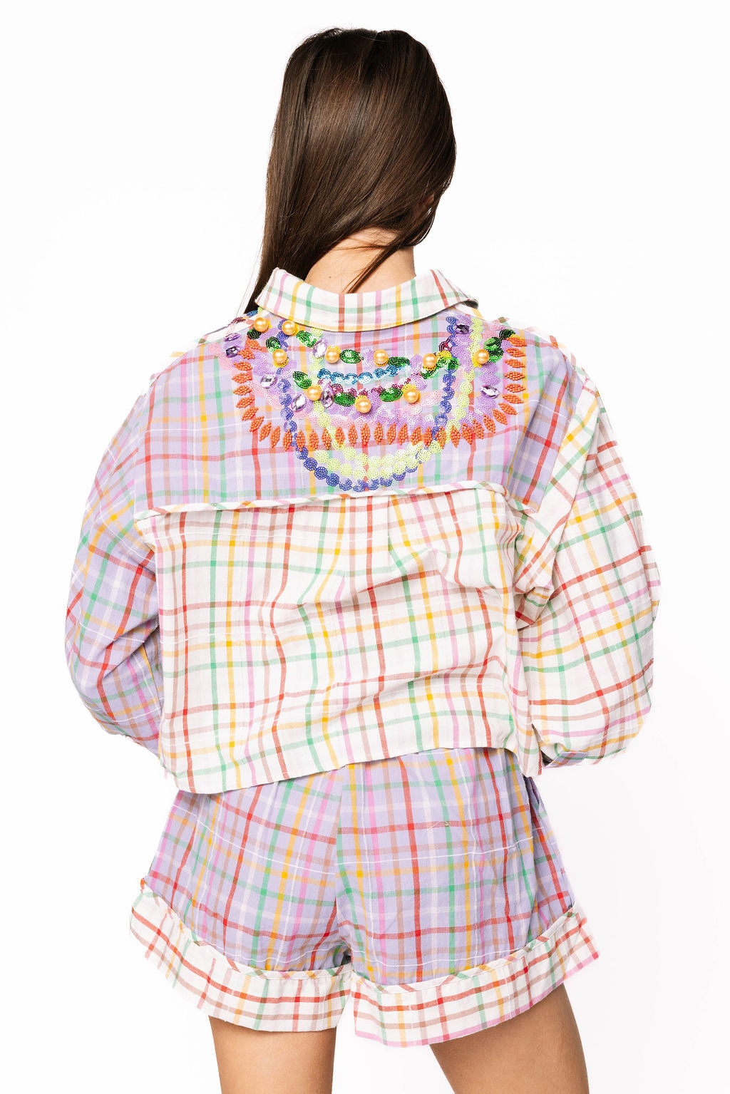 Queen of Sparkles Plaid Mardi Gras Bead Top