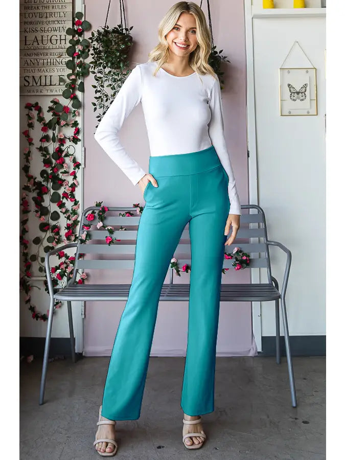 High Waisted Jade Stretch Flare Pants