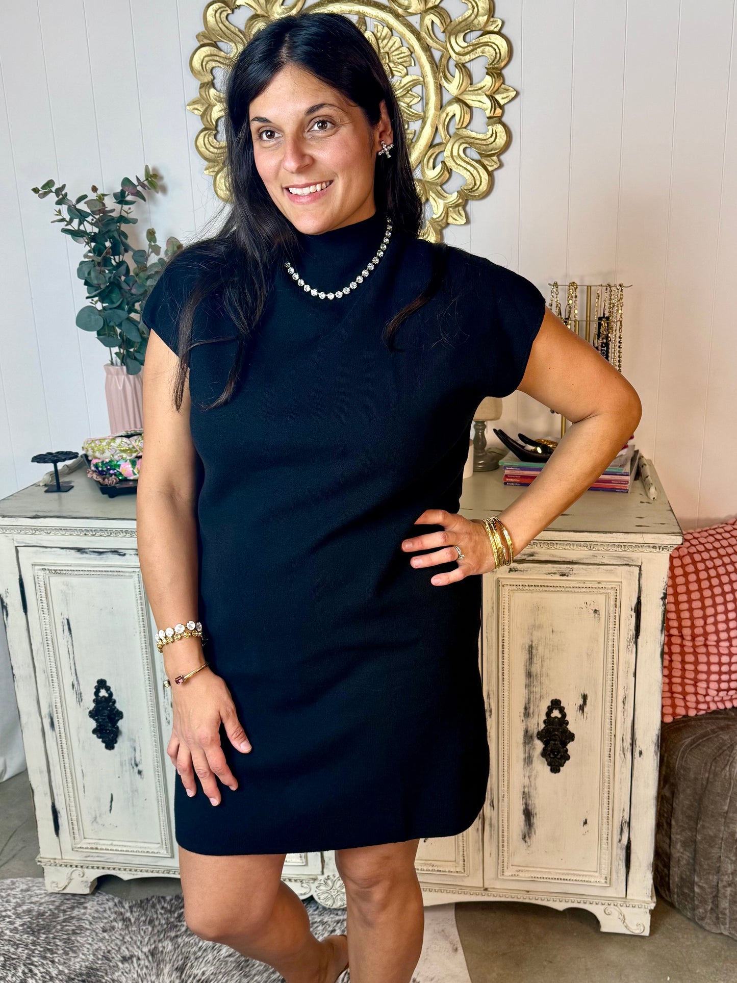 Black Mock Neck Pullover Sweater Dress