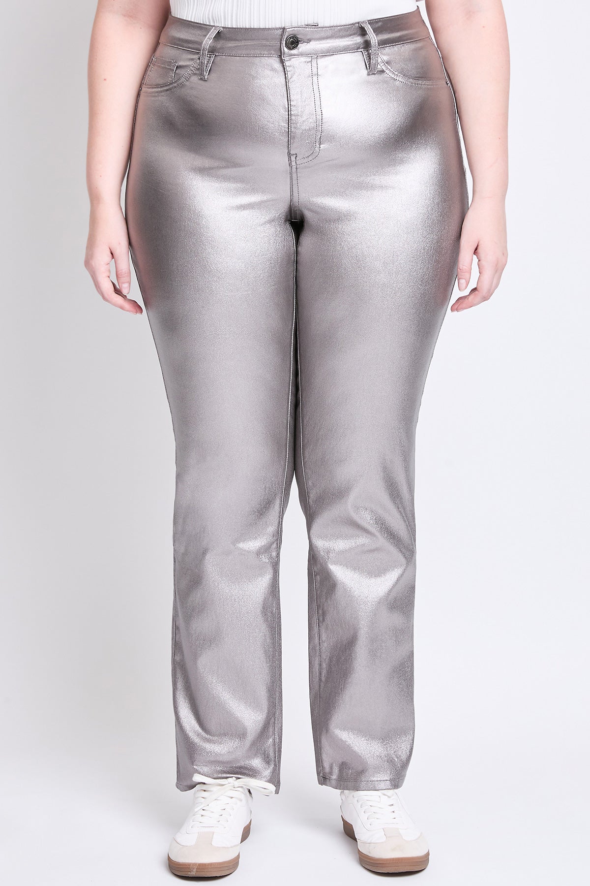 Smoke High Rise Straight Leg Metallic Pants