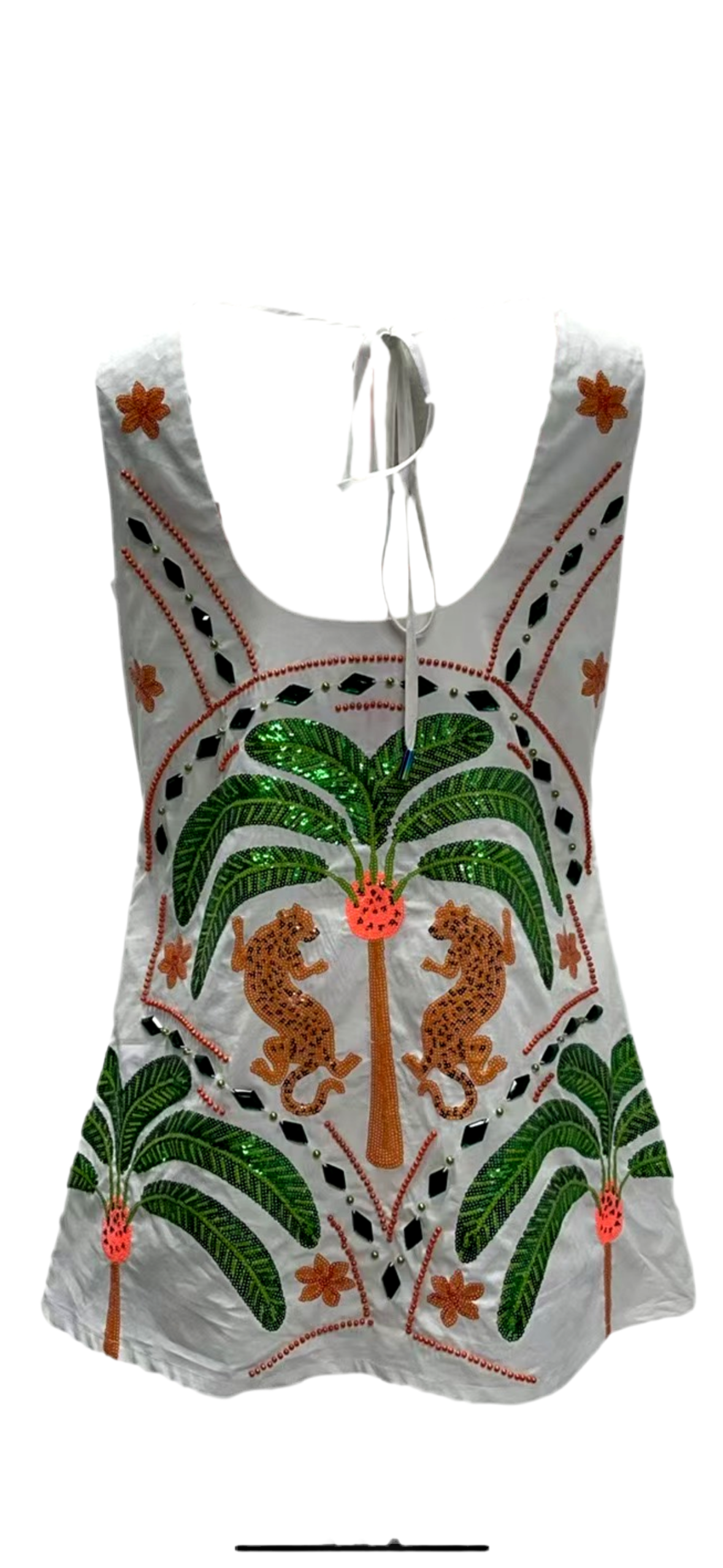 Queen of Sparkles White Palm Tree & Jaguar Dress