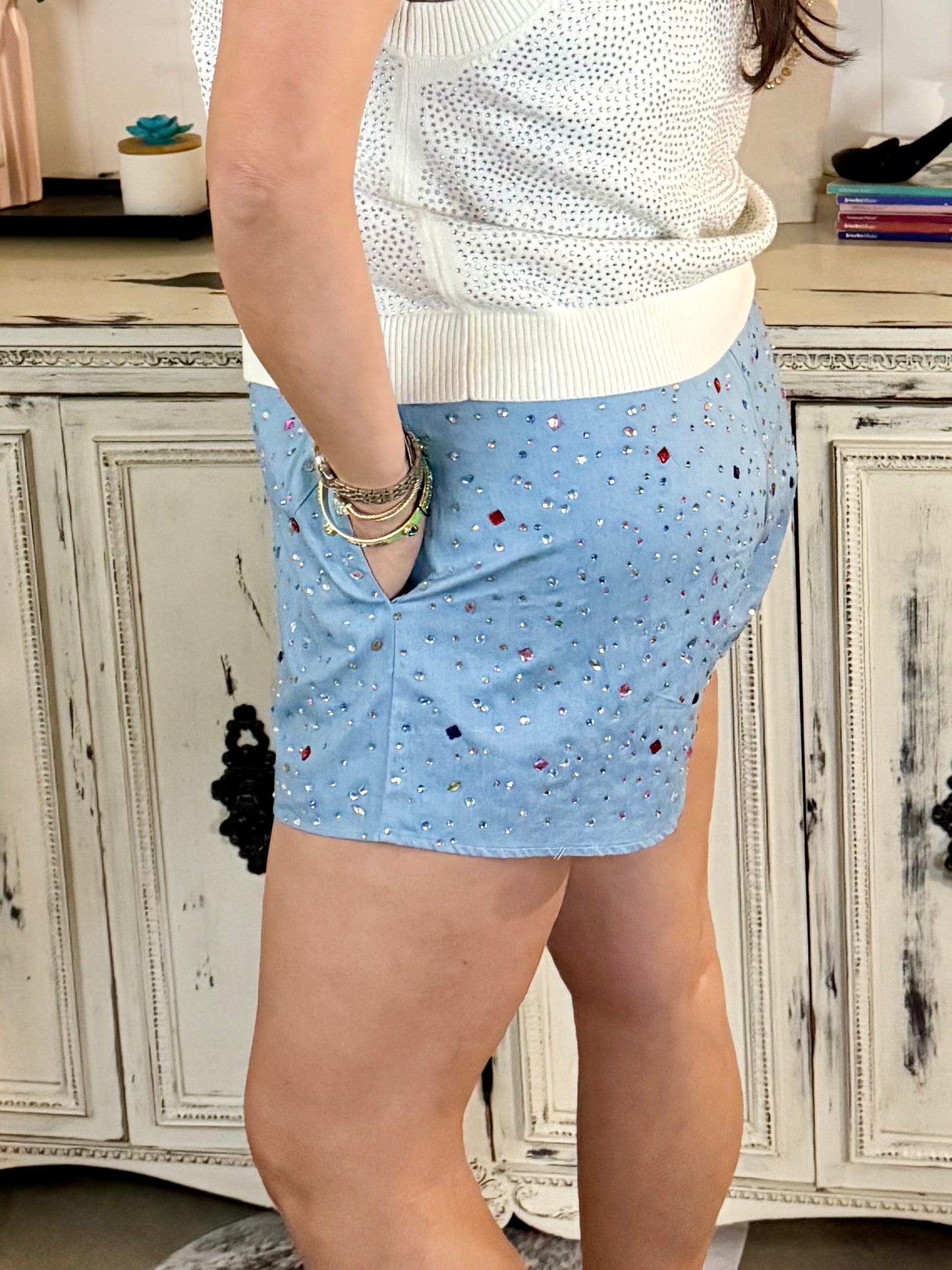 Queen of Sparkles Chambray Gemstone Shorts