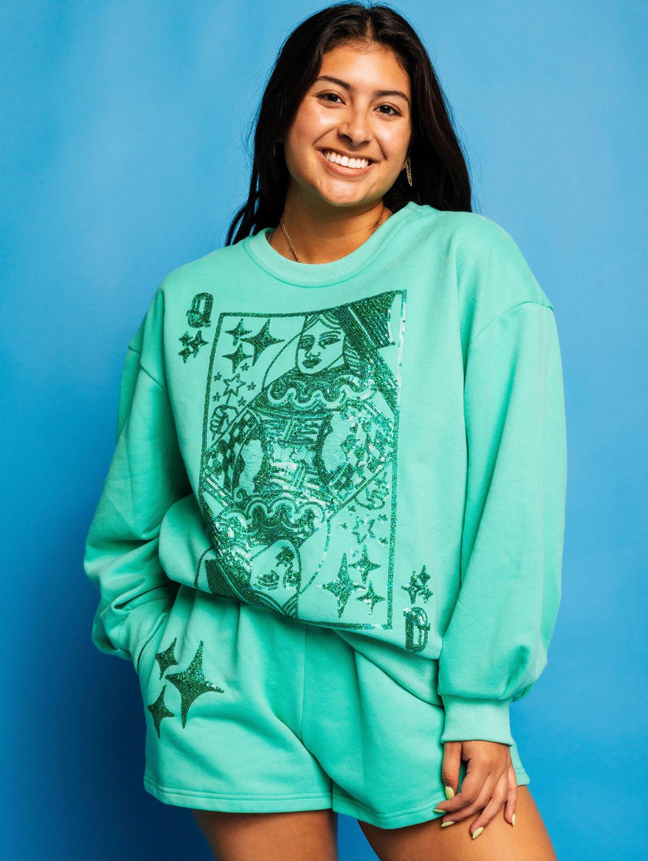 Queen of Sparkles Emerald Queen Card Logo Sweatshirt