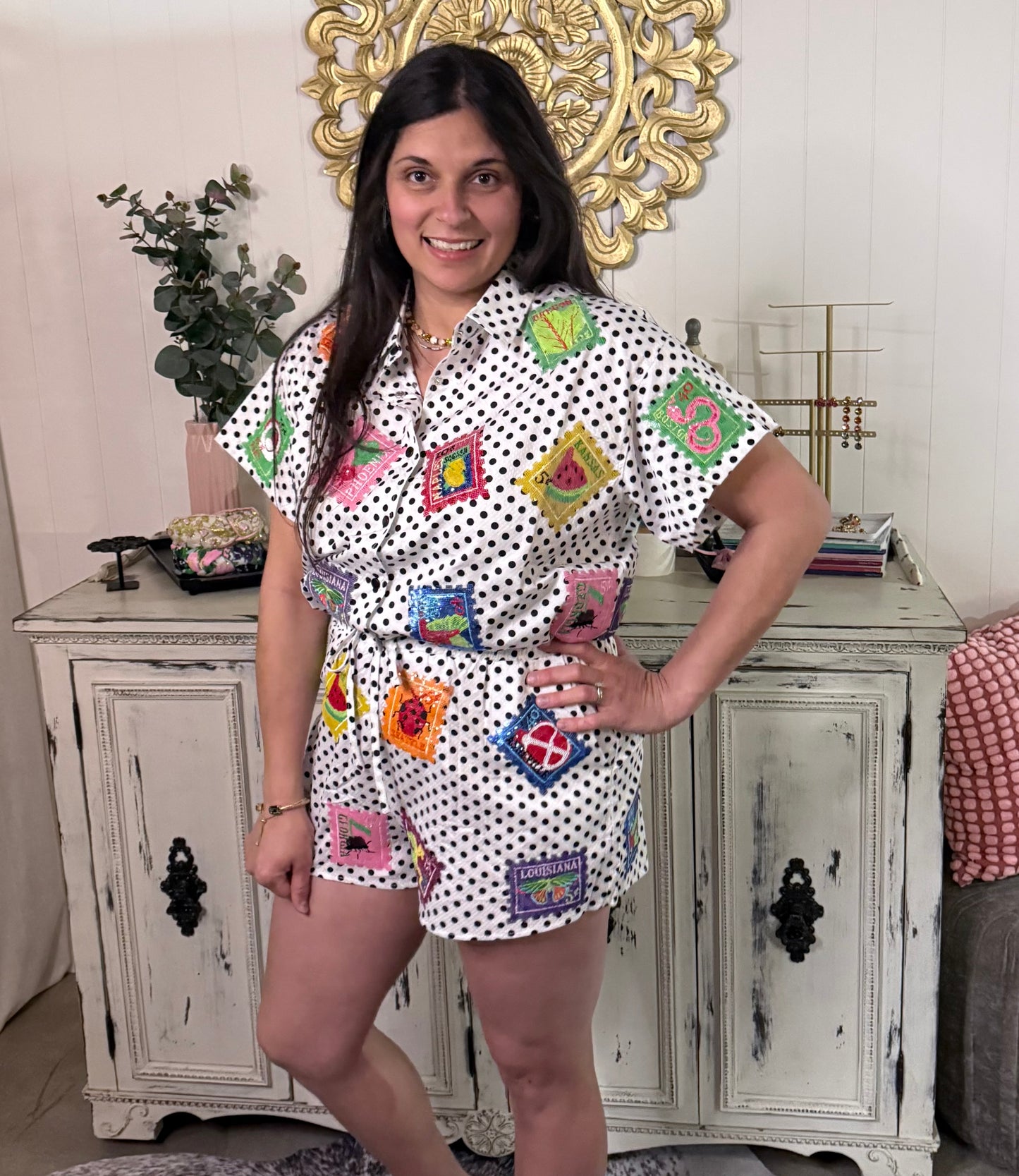 Queen of Sparkles Polka Dot Multi Stamp Top