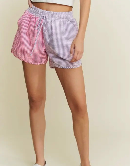Color Block Gingham Shorts