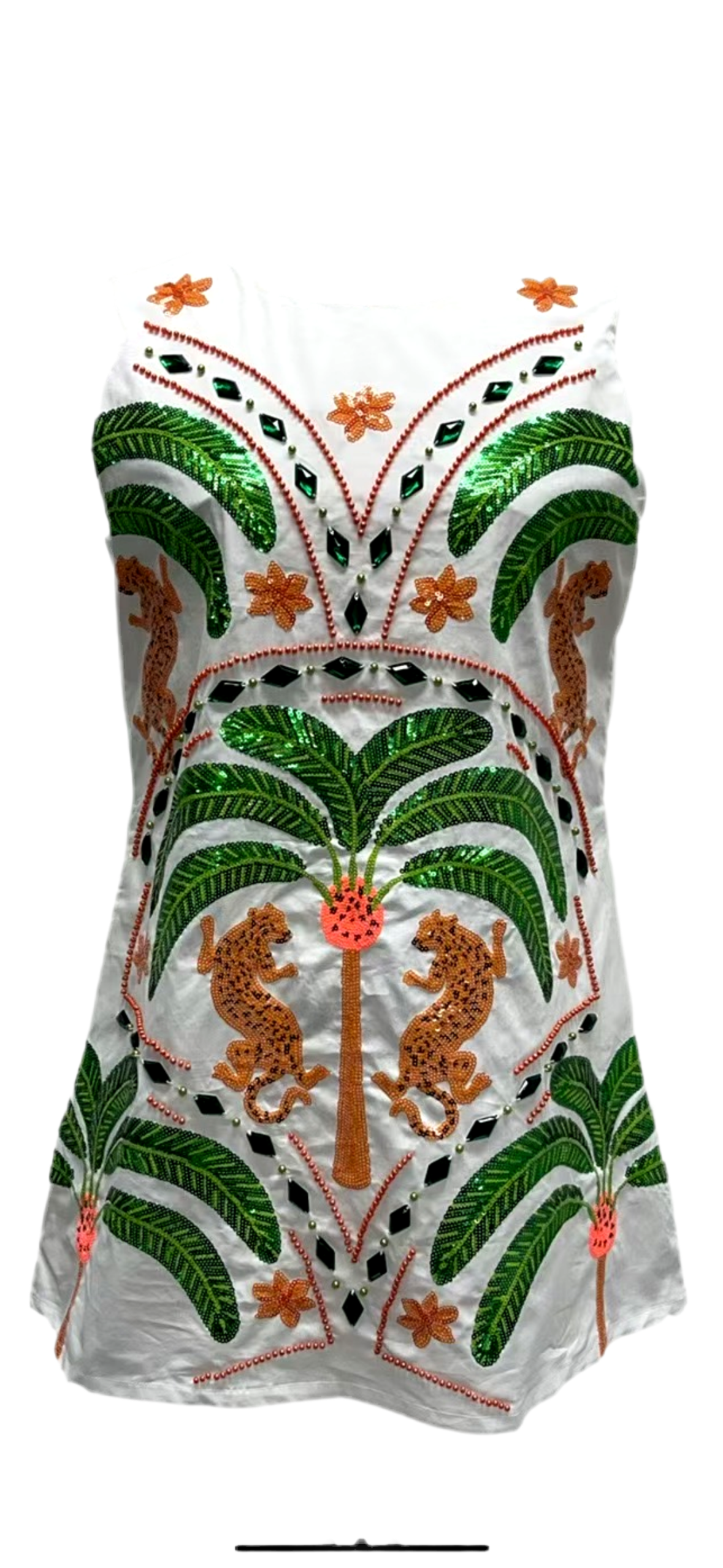 Queen of Sparkles White Palm Tree & Jaguar Dress