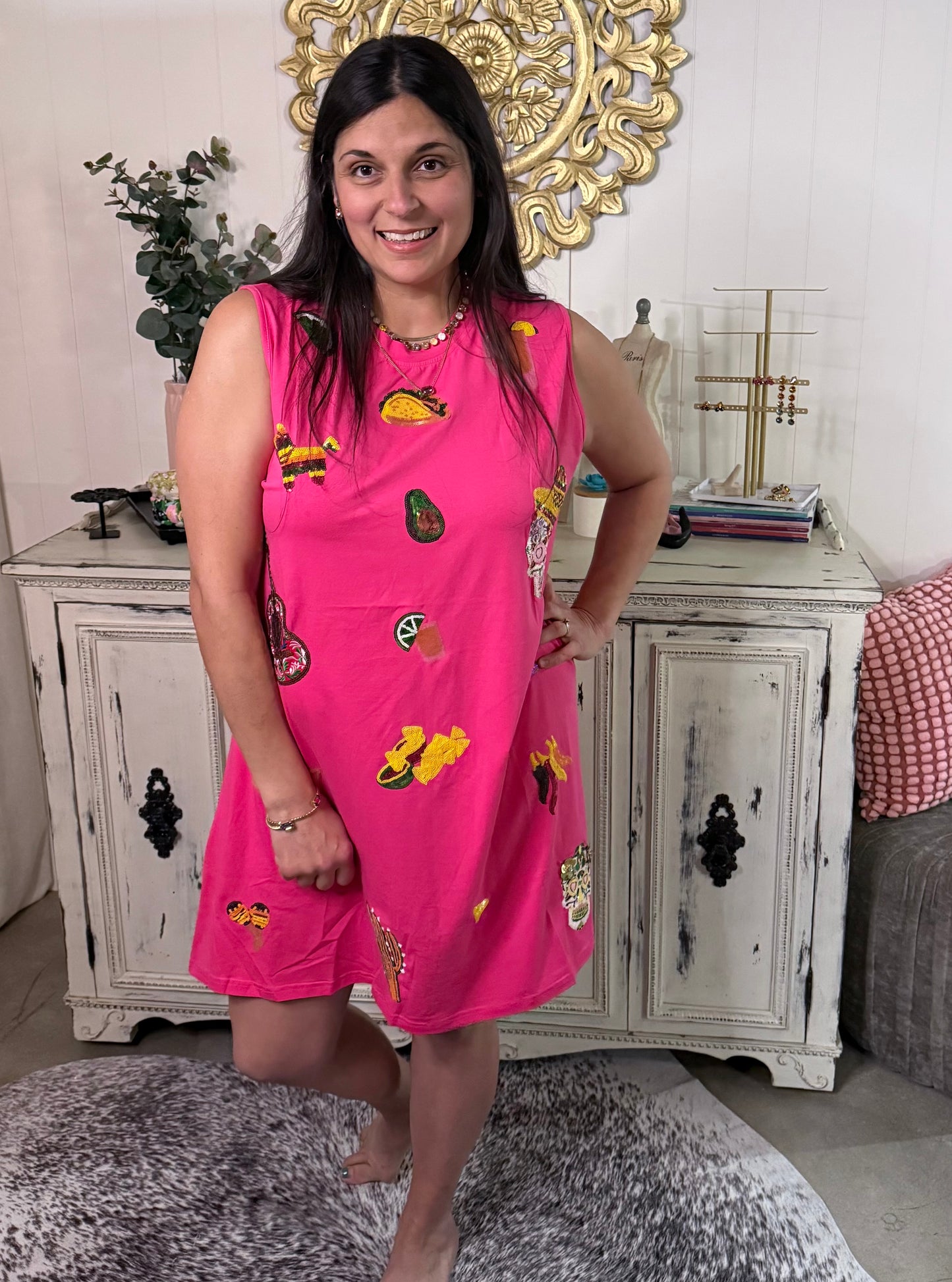 Queen of Sparkles Magenta Cinco Icon Tank Dress