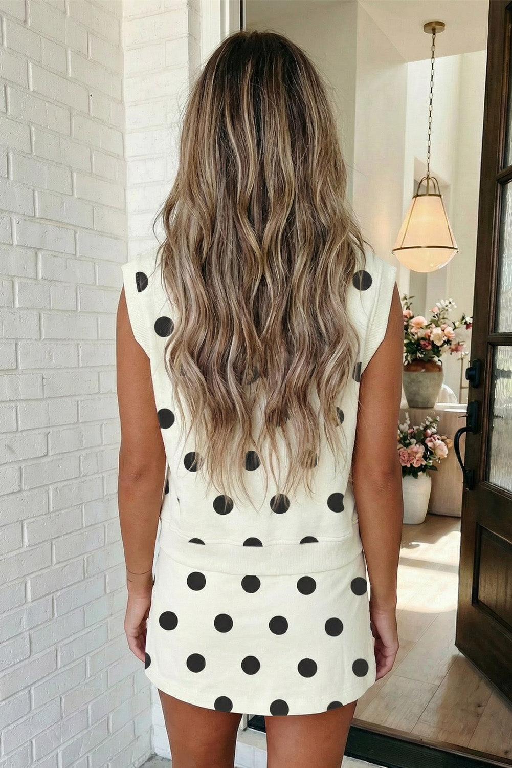 Classic Cream Sleeveless Polka Skort Set