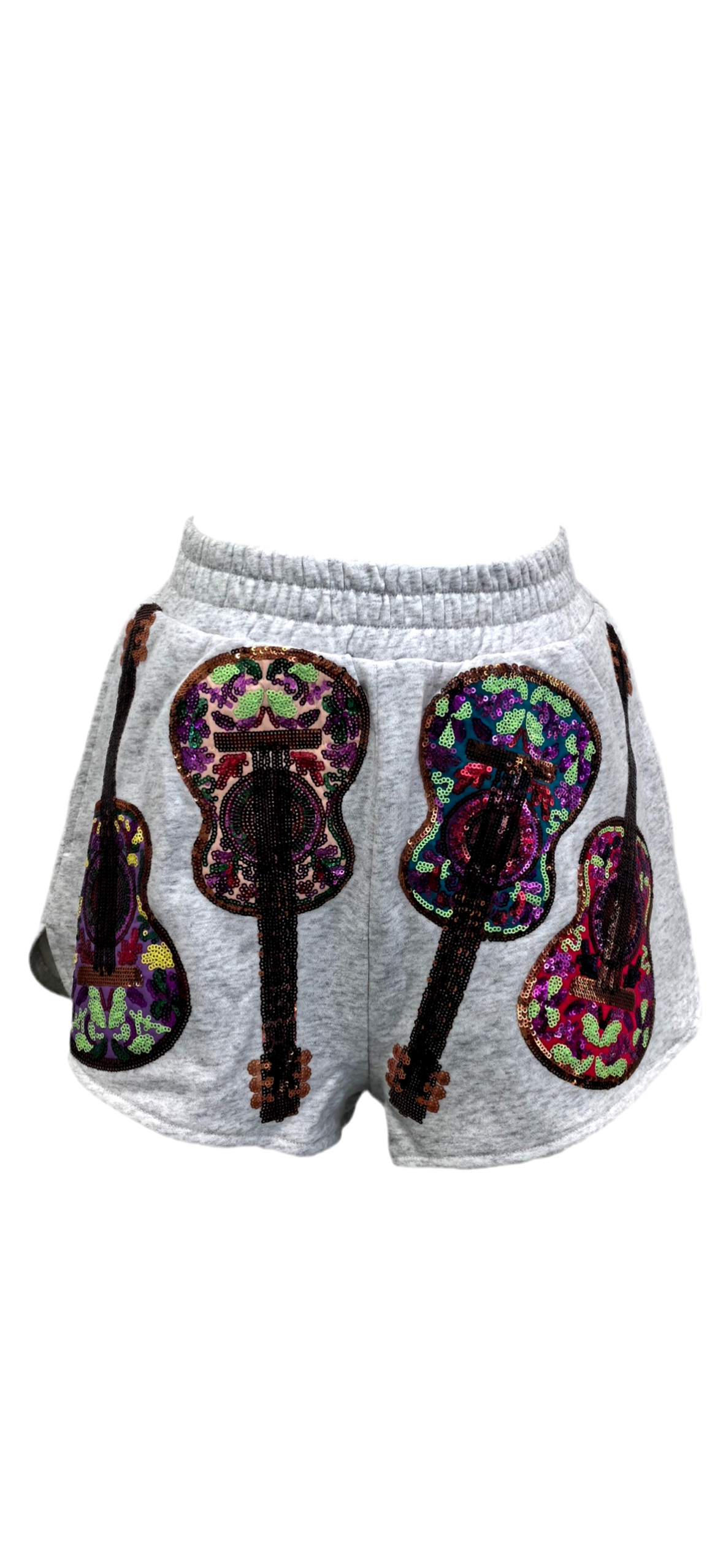 Queen of Sparkles Grey Multi Guitars Shorts
