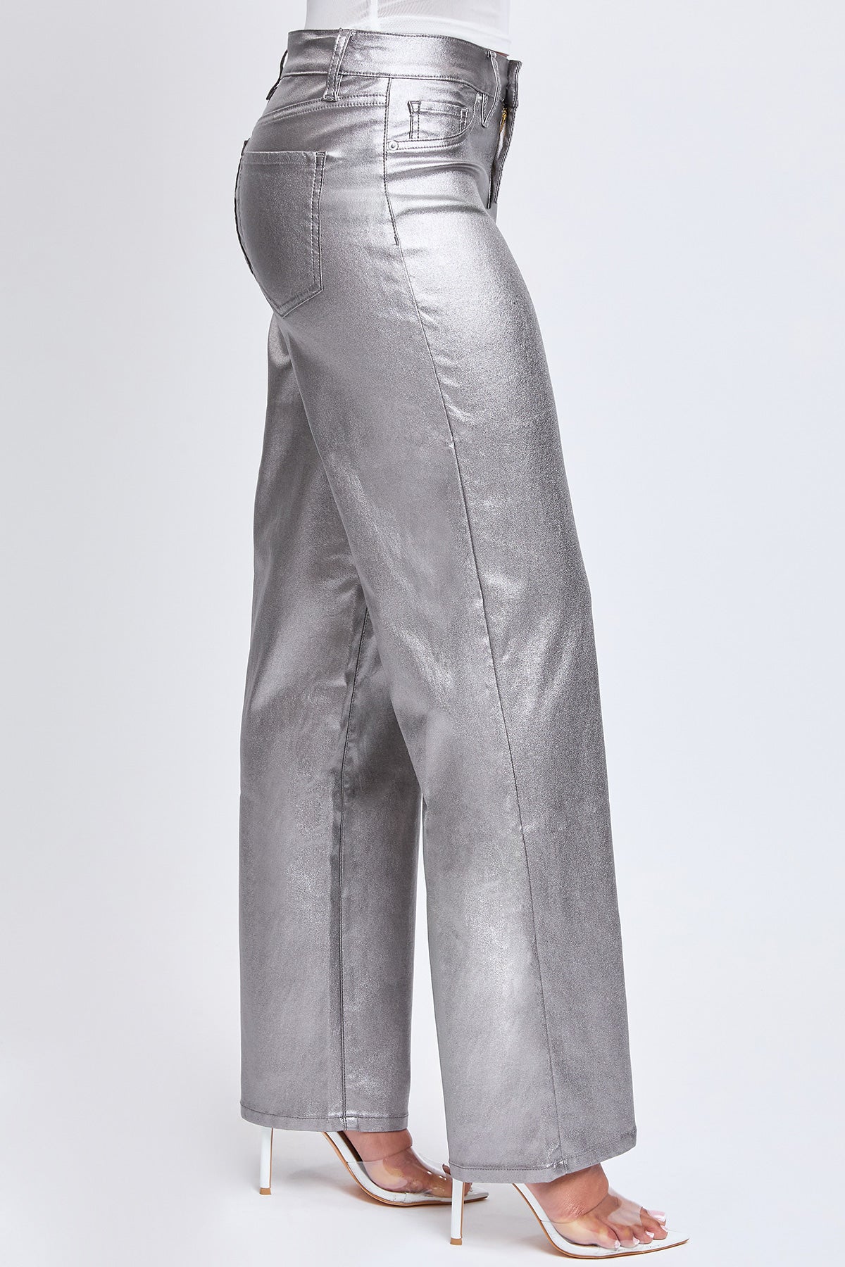 Smoke High Rise Straight Leg Metallic Pants