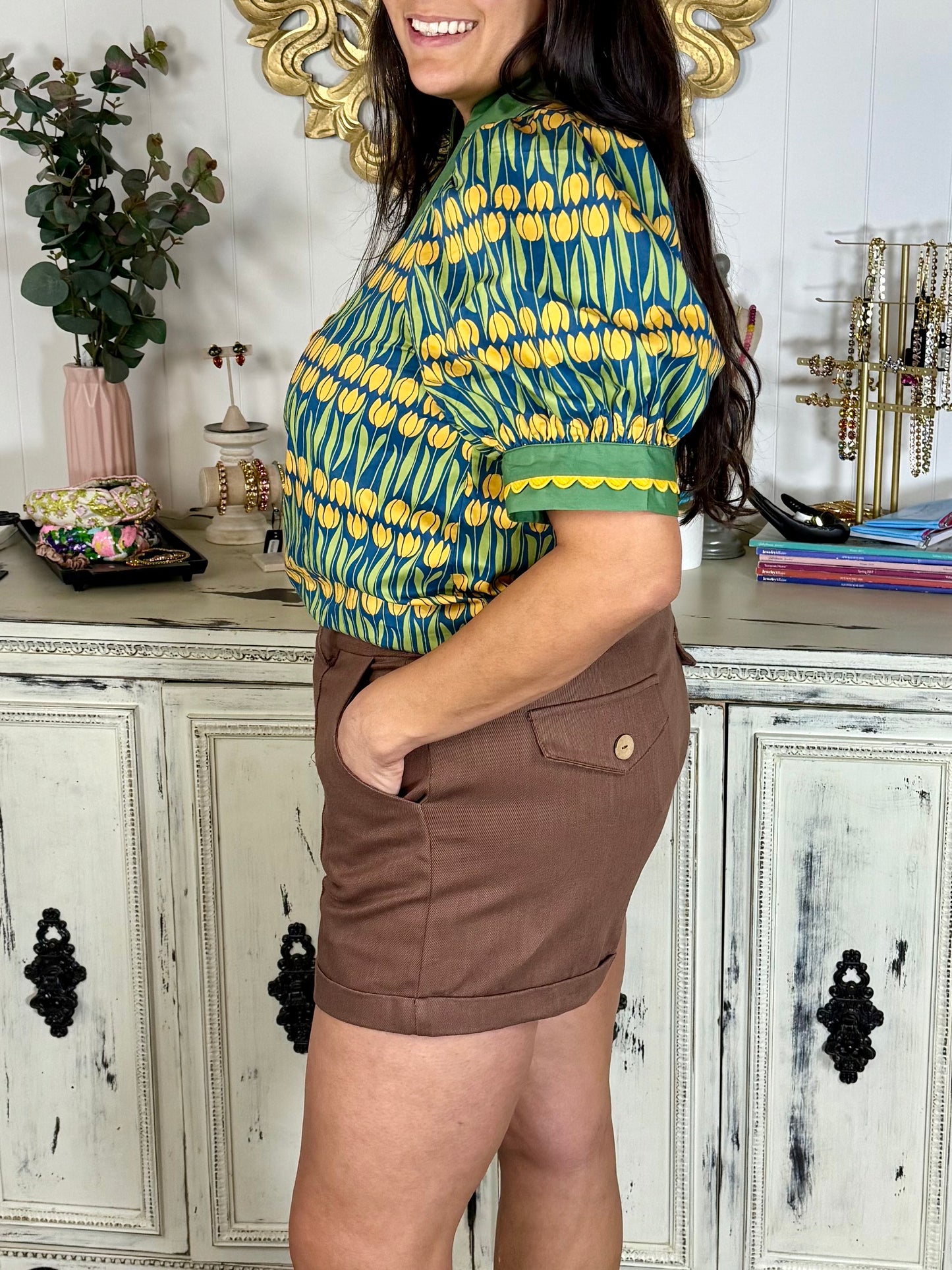 Scalloped Trim Golden Tulip Top