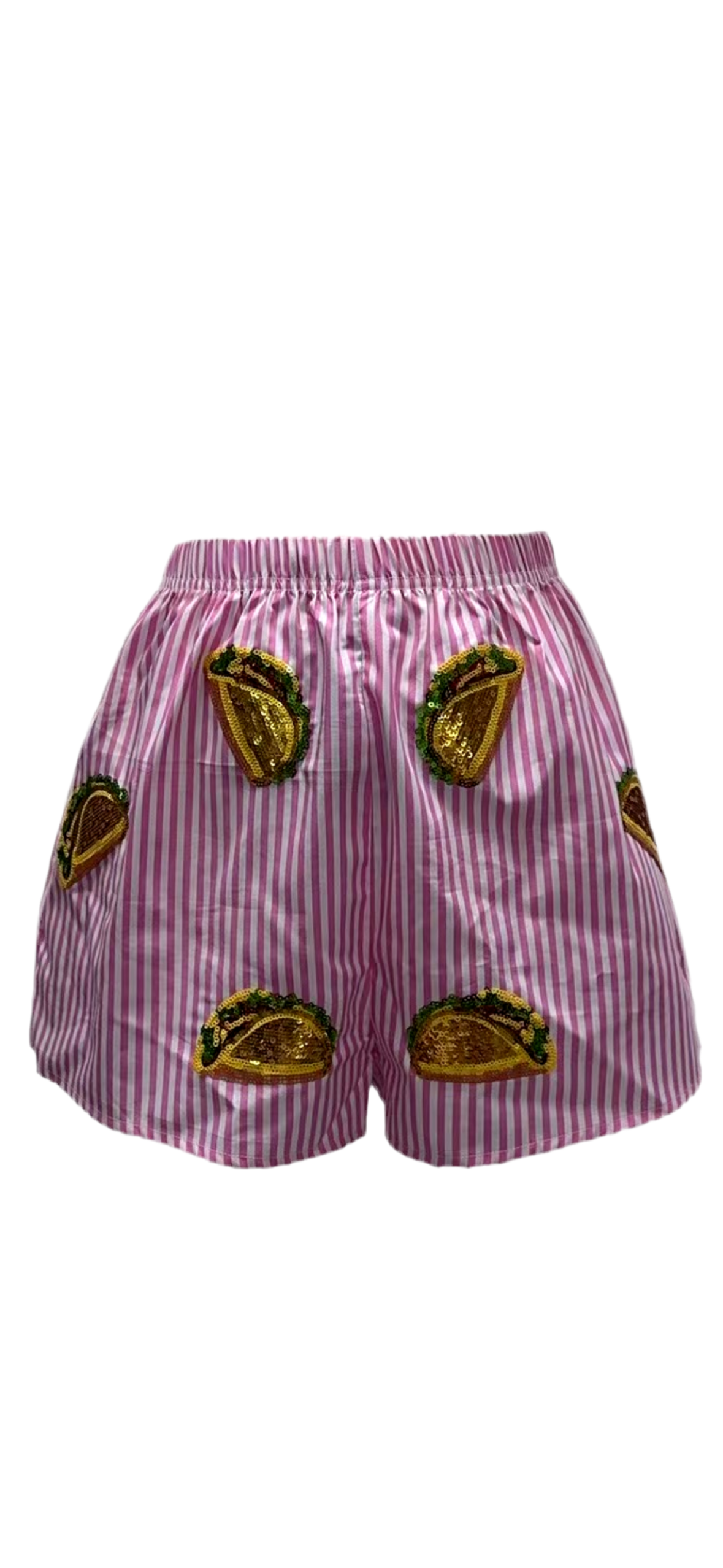 Queen of Sparkles Pink & White Sequin Taco Shorts