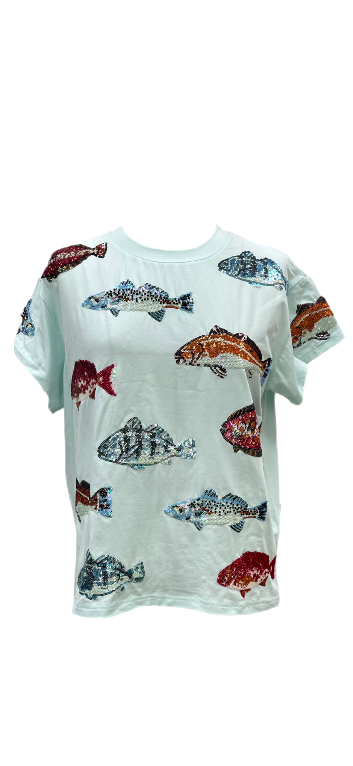 PRE ORDER Queen of Sparkles Mint Multi Fish Tee