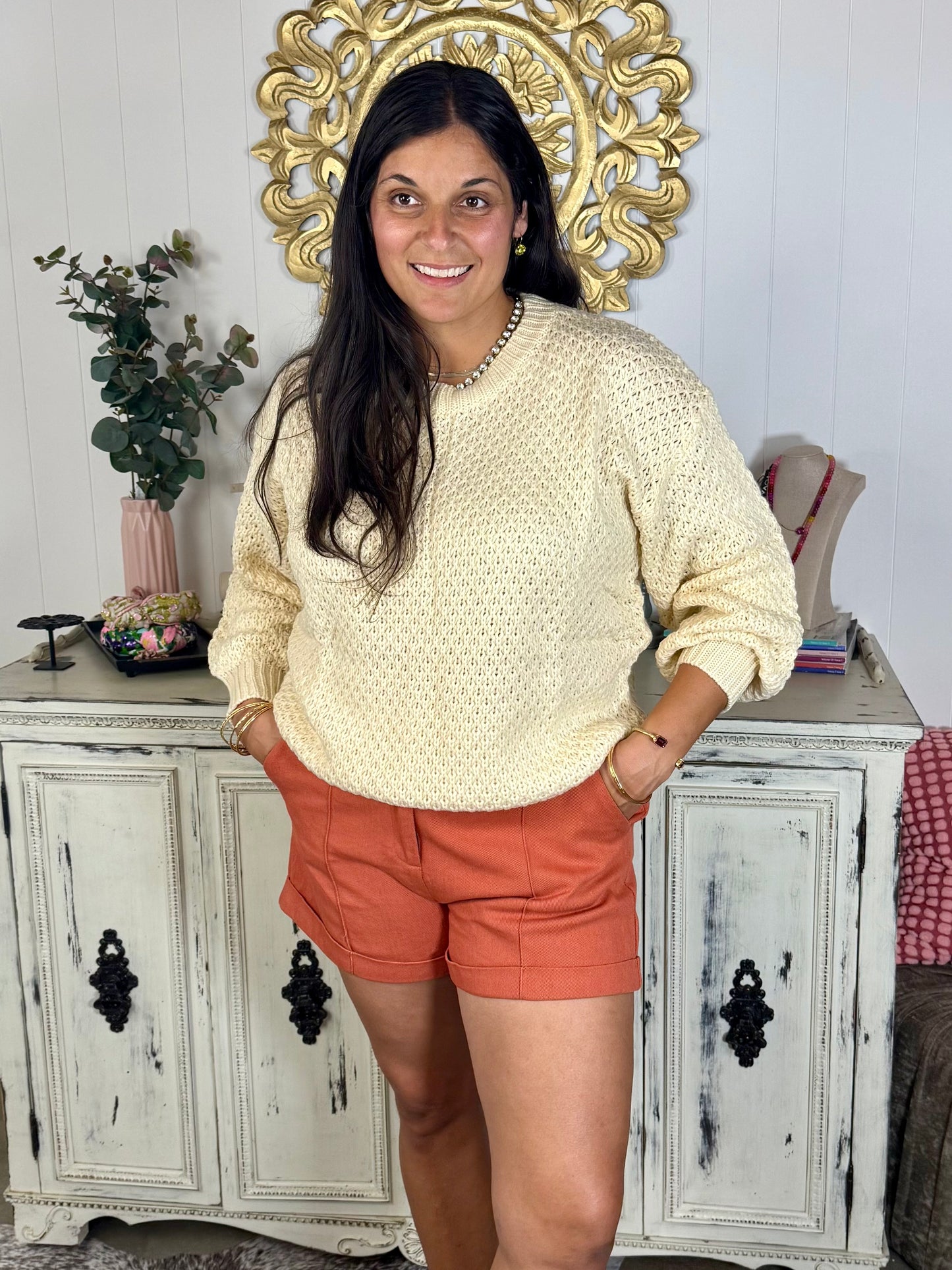 Waffle Weave Cream Sweater