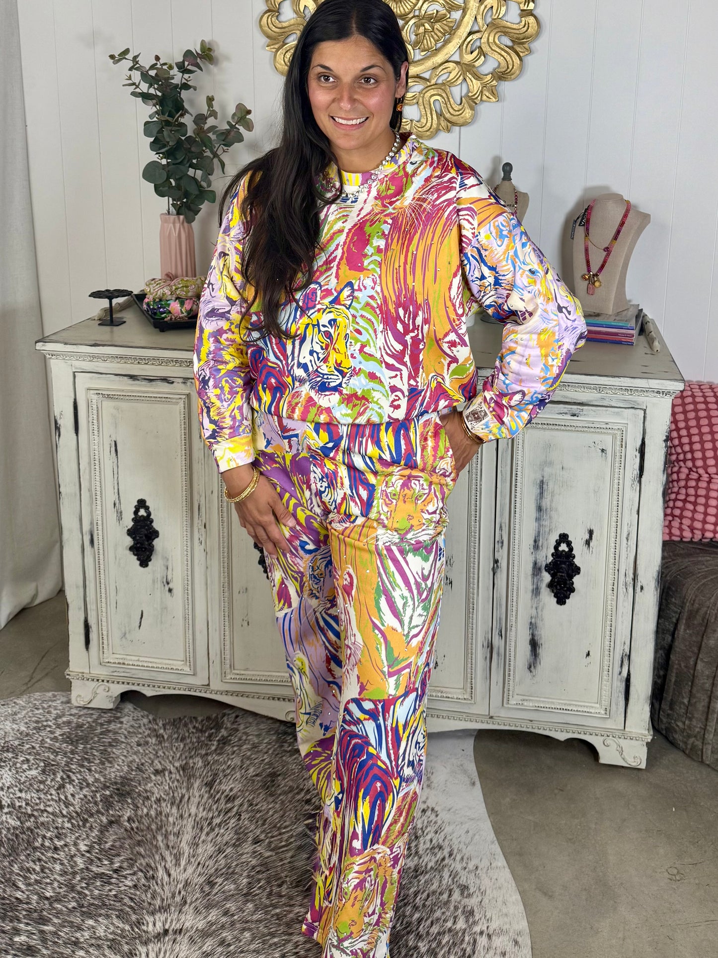 Queen of Sparkles Abstract Tiger Rhinestone Jogger