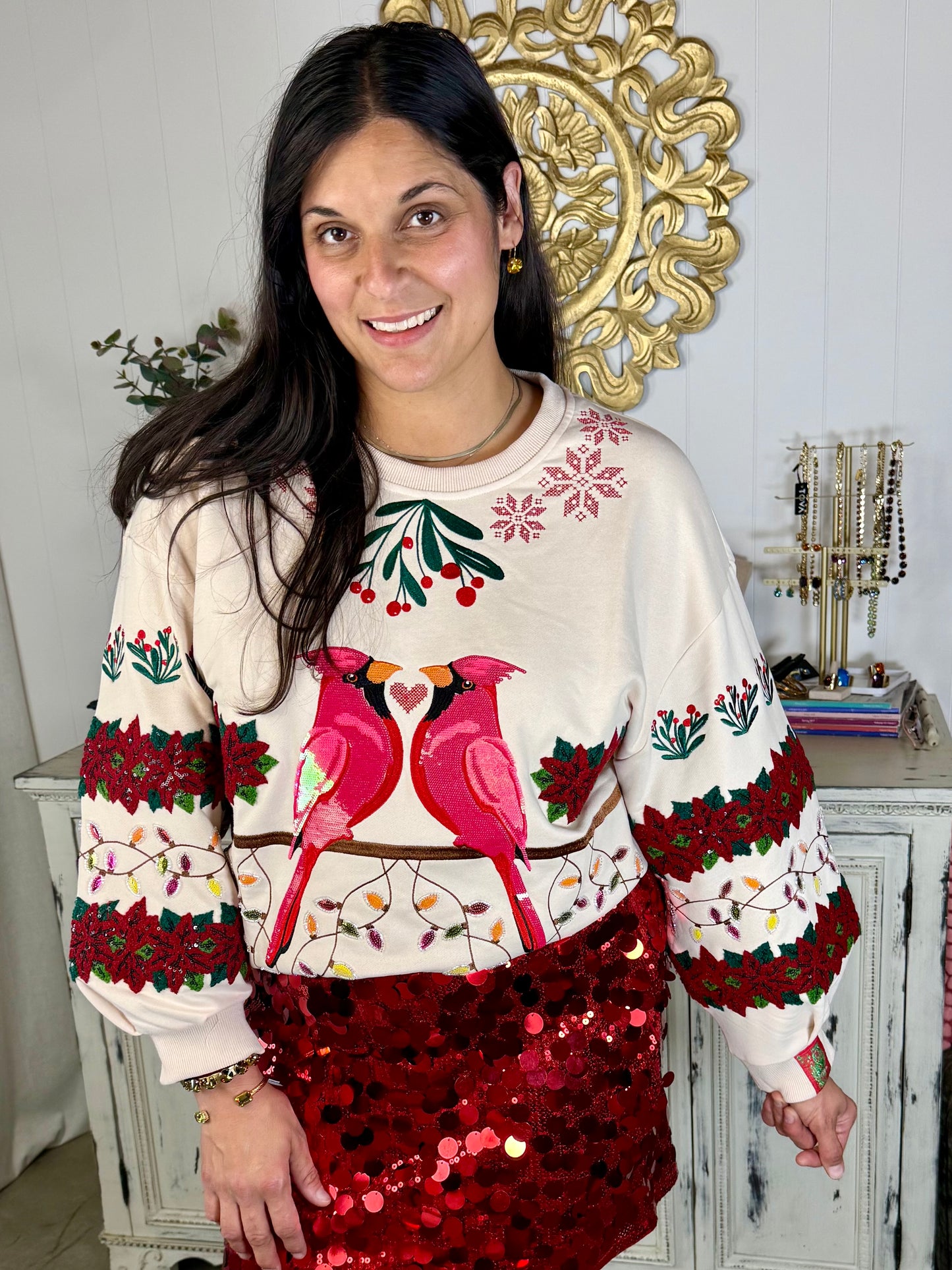 Queen of Sparkles Christmas Cardinals Sweatshirt