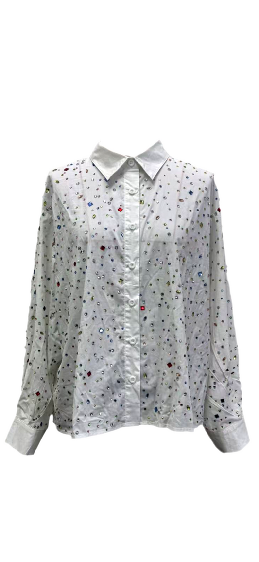 Queen of Sparkles White Multi Rhinestone Shirt
