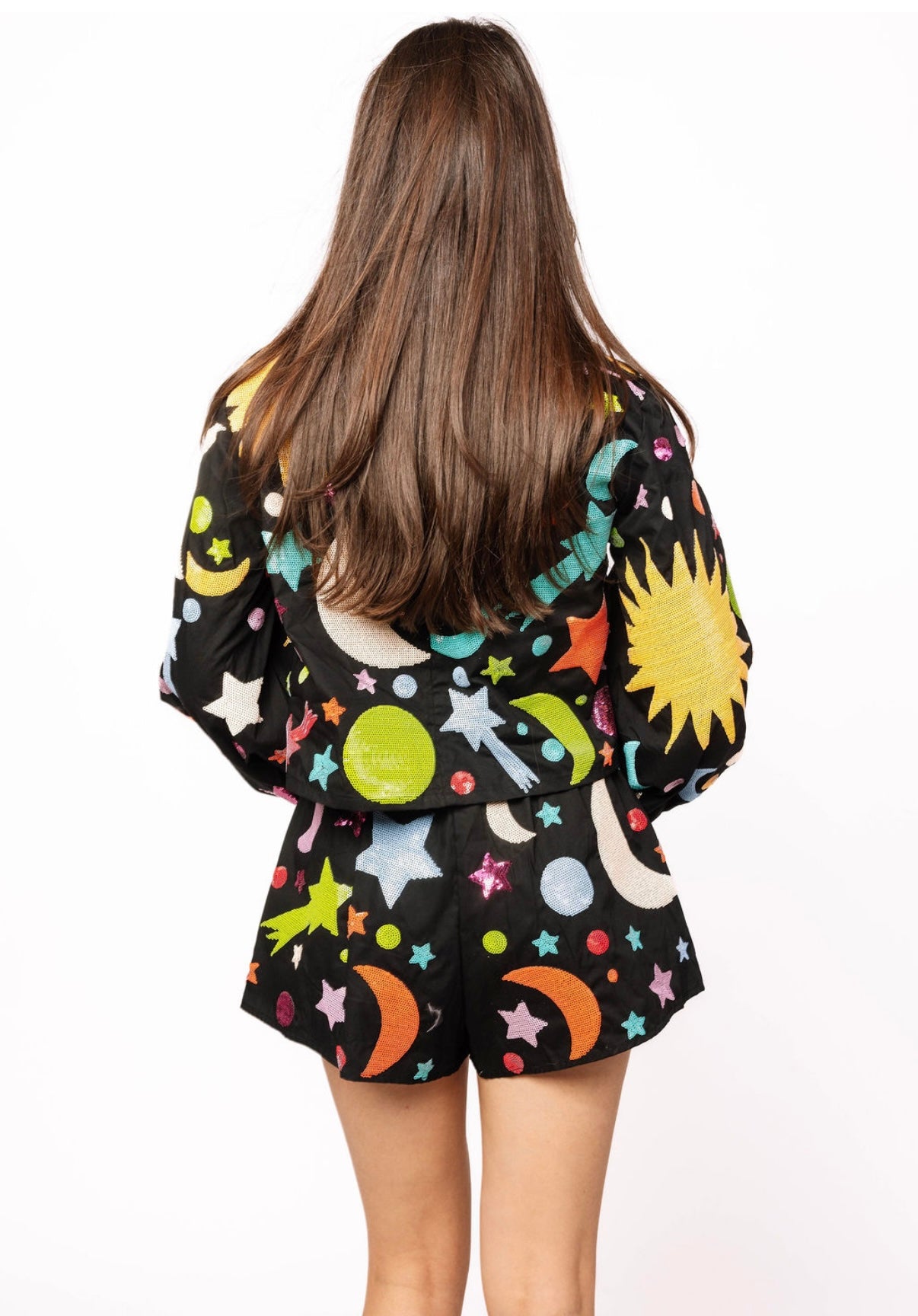 Queen of Sparkles Black Multi Galaxy Short