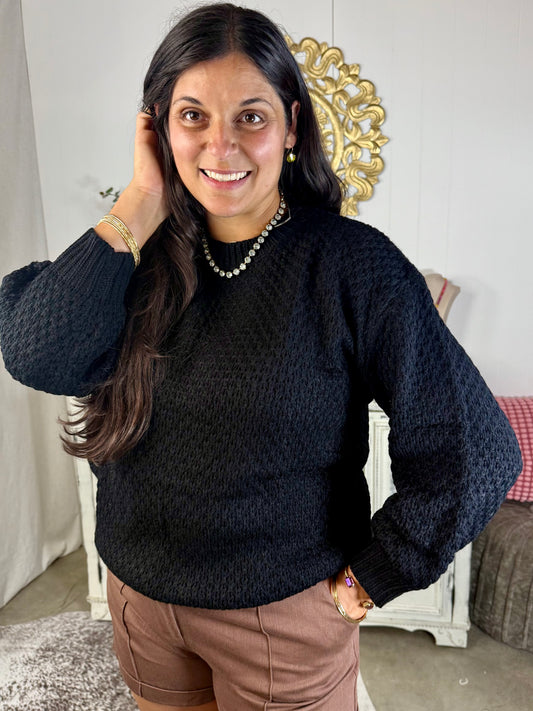 Waffle Weave Black Sweater