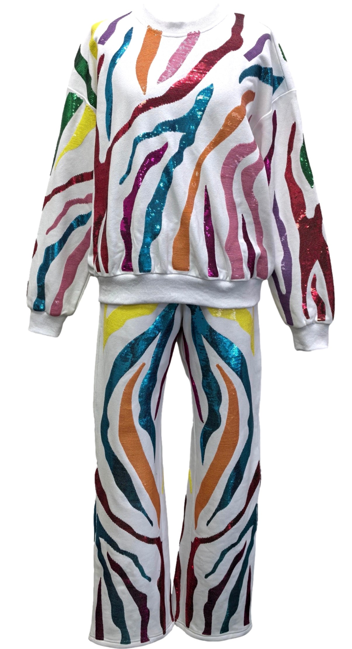 Queen of Sparkles Whitr and Rainbow Tiger Stripe Sweatshirt