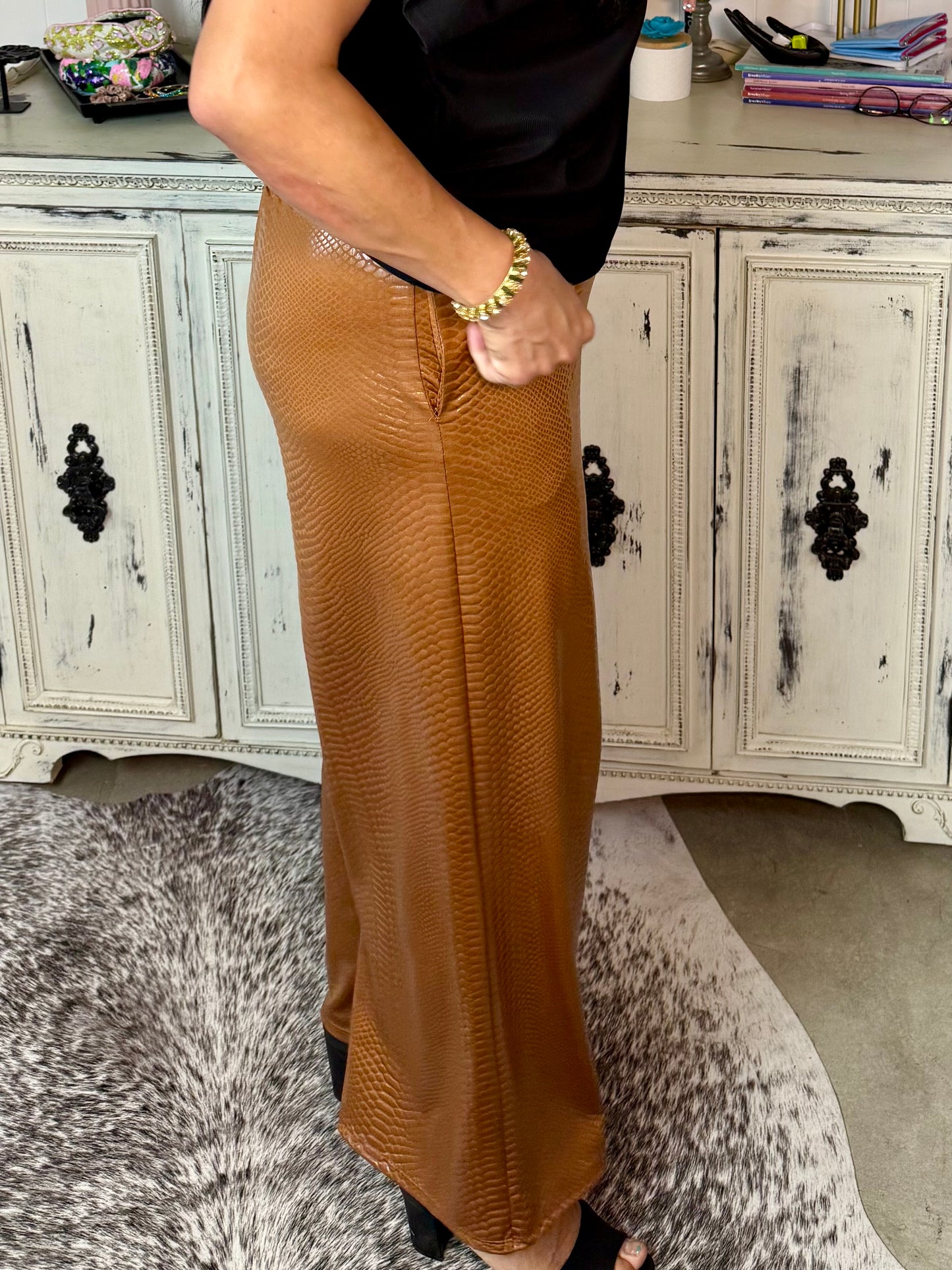 Faux Leather Embossed Pants