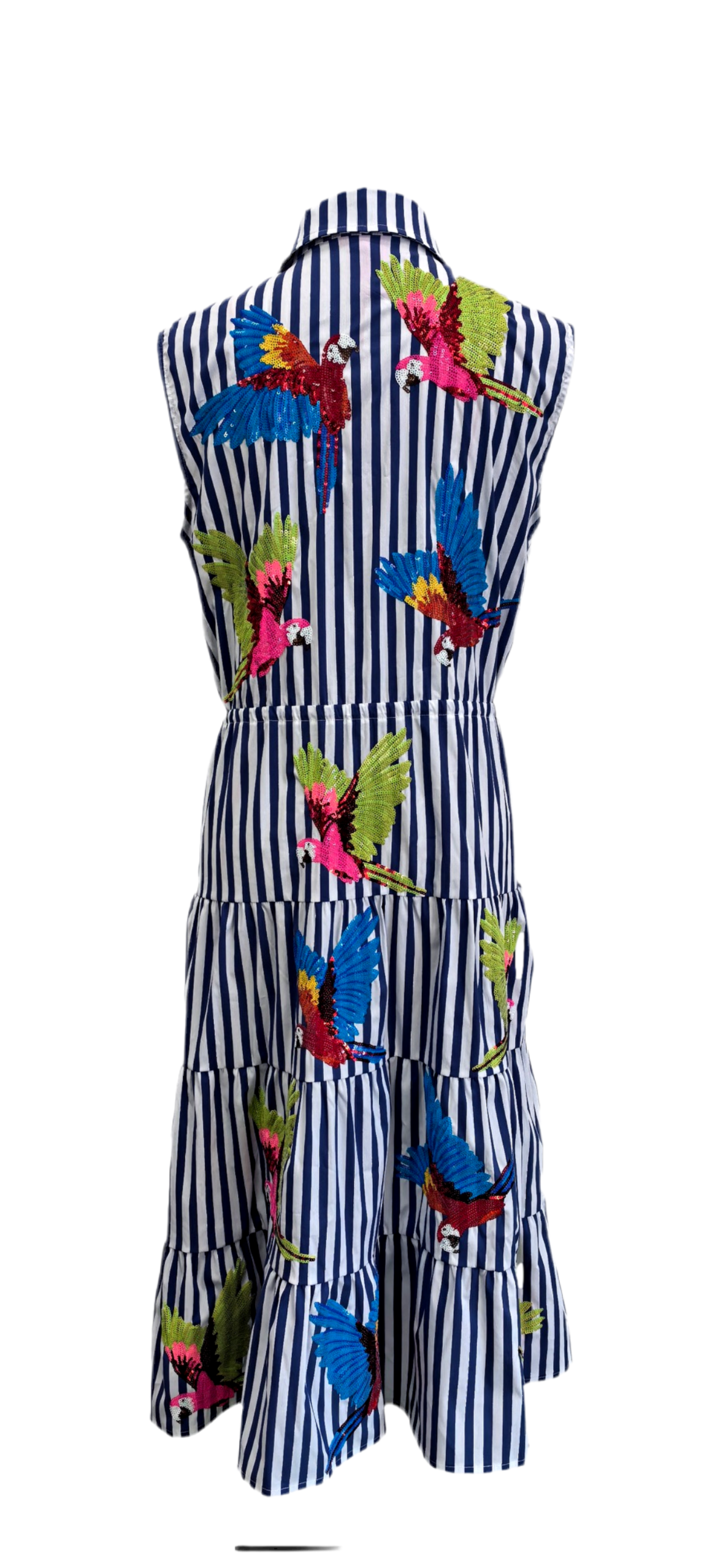 Queen of Sparkles Navy & White Parrot Tie Midi Dress