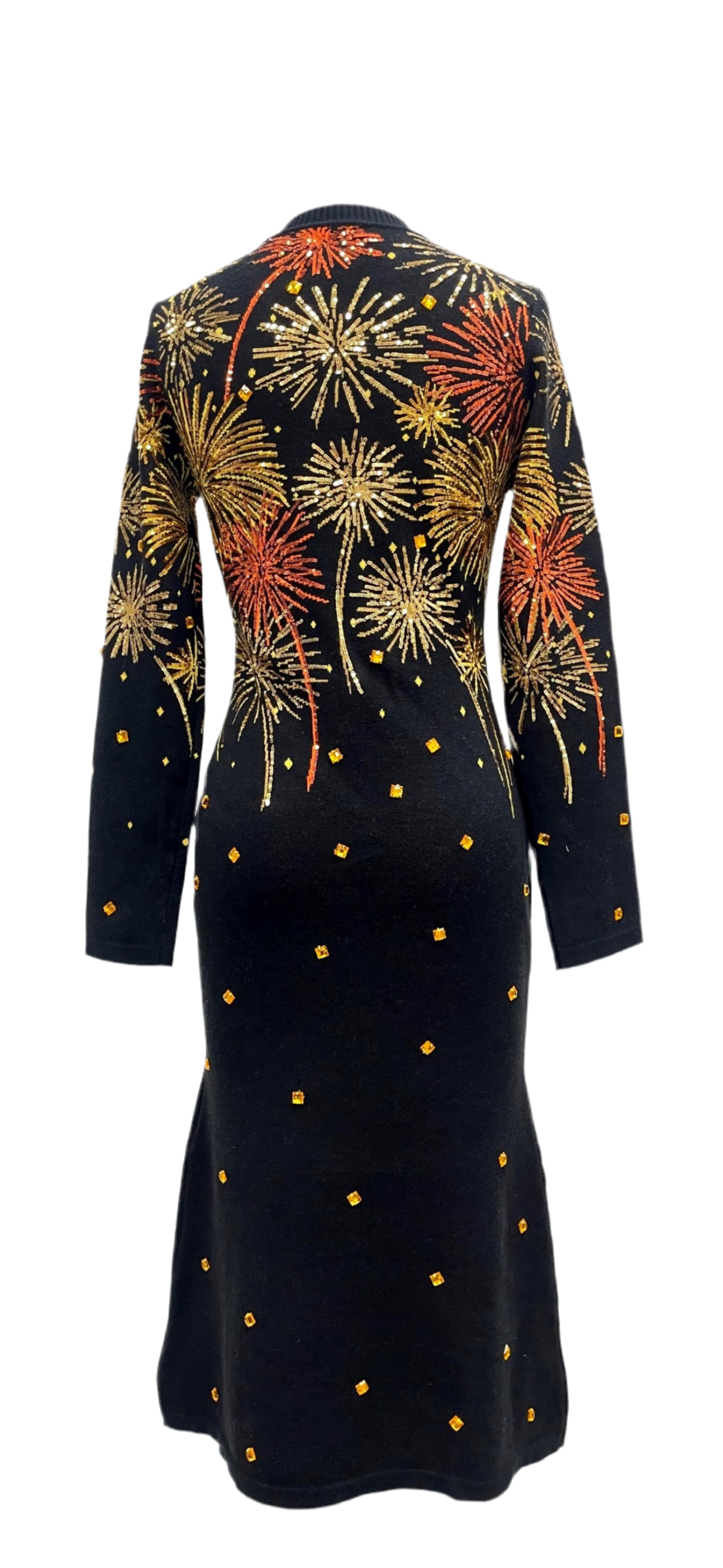 Queen of Sparkles Black & Mixed Metals Firework Midi Sweater Dress
