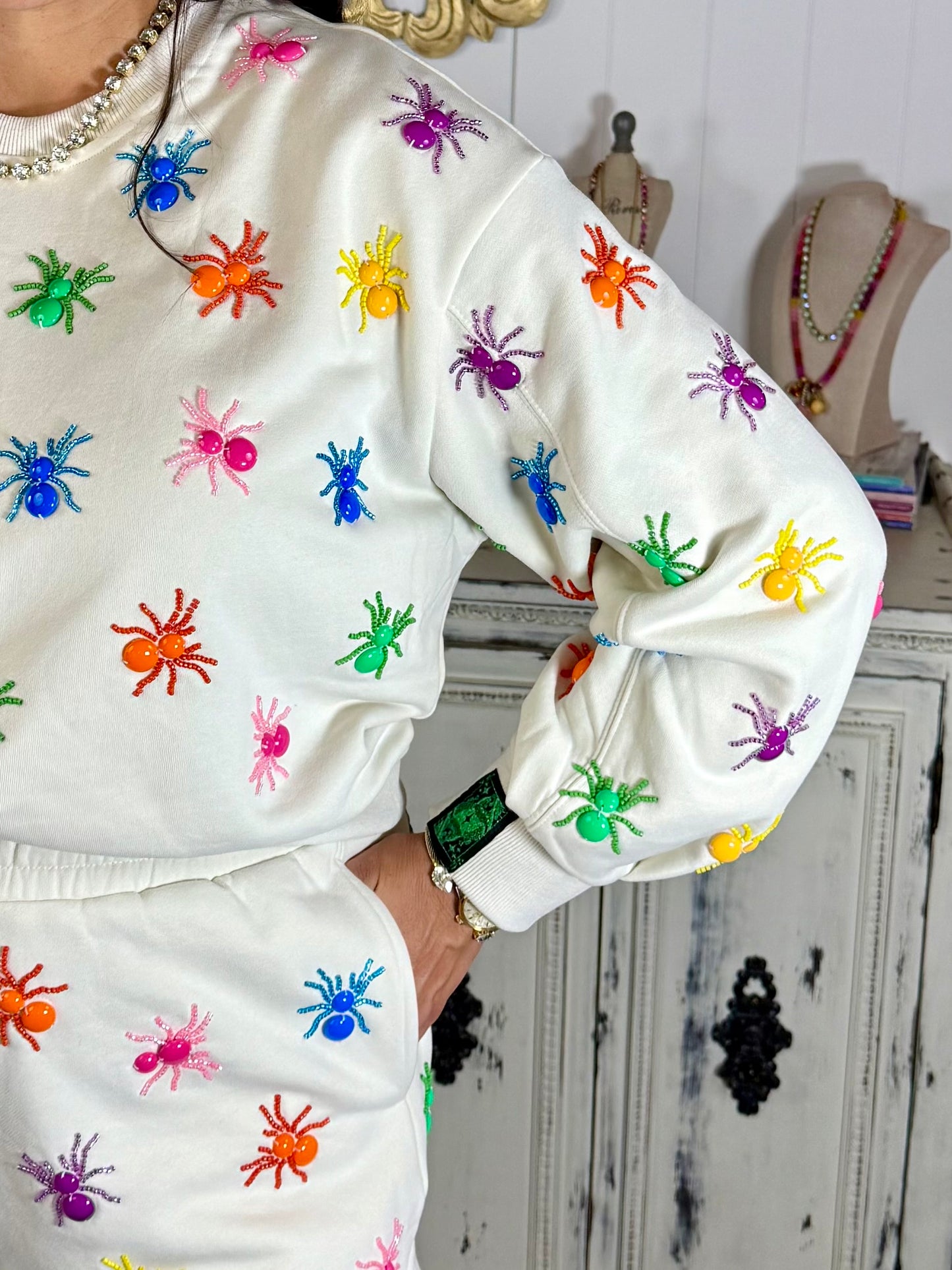 Queen of Sparkles Multi Beaded Rainbow Spider Sweatshirt