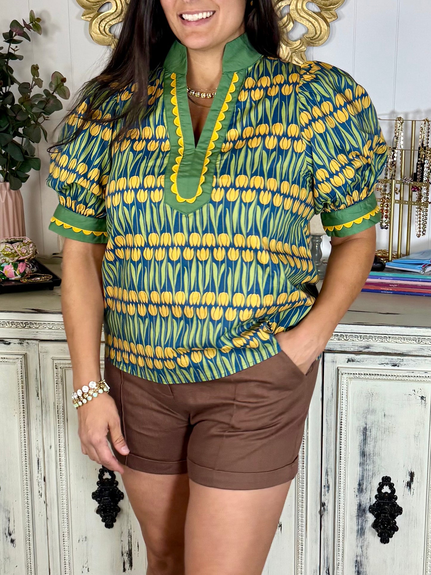 Scalloped Trim Golden Tulip Top