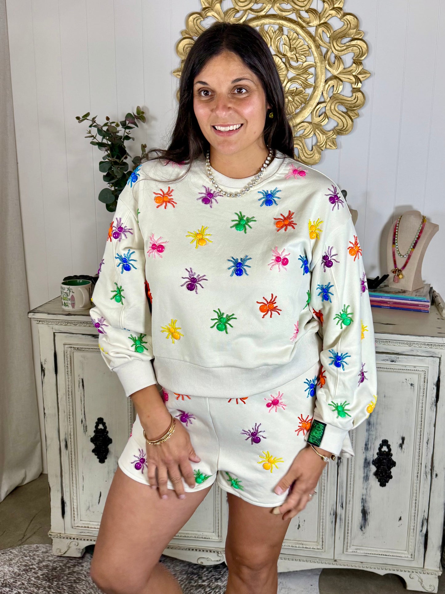 Queen of Sparkles Multi Beaded Rainbow Spider Sweatshirt