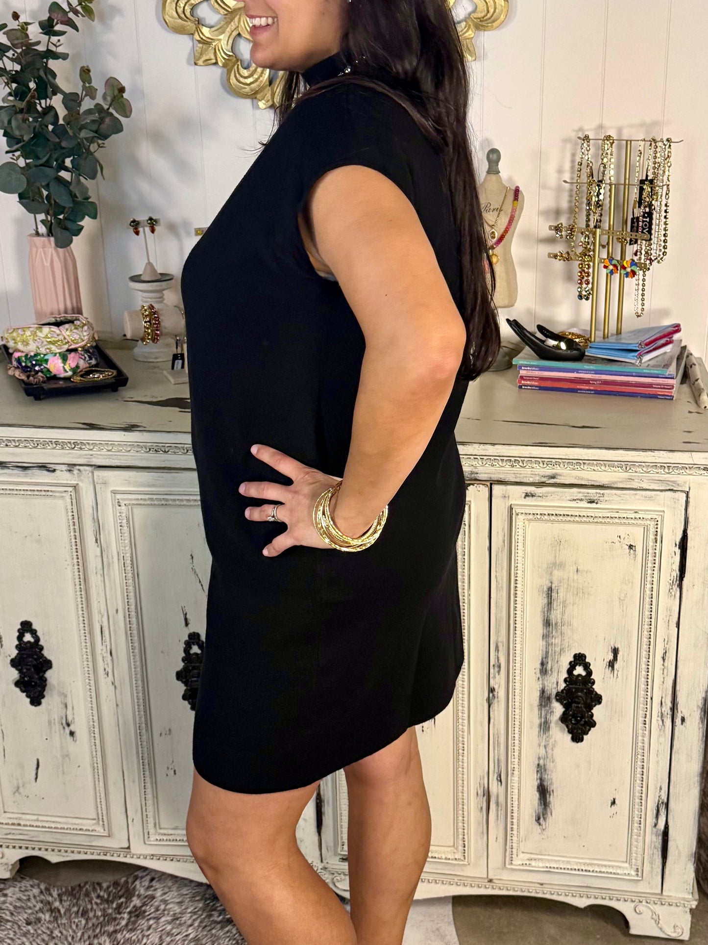 Black Mock Neck Pullover Sweater Dress