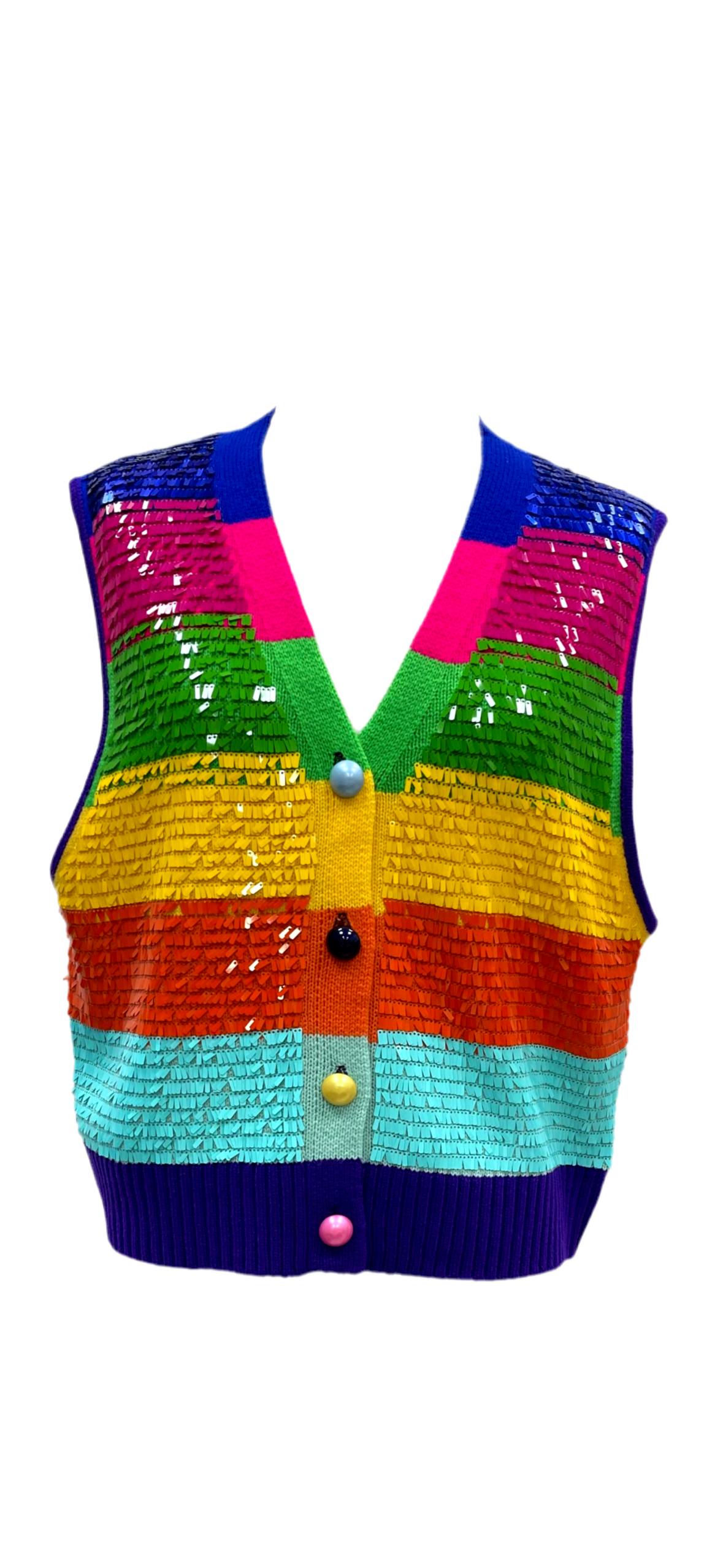 Queen of Sparkles Full Sequin Rainbow Stripe Sweater Vest