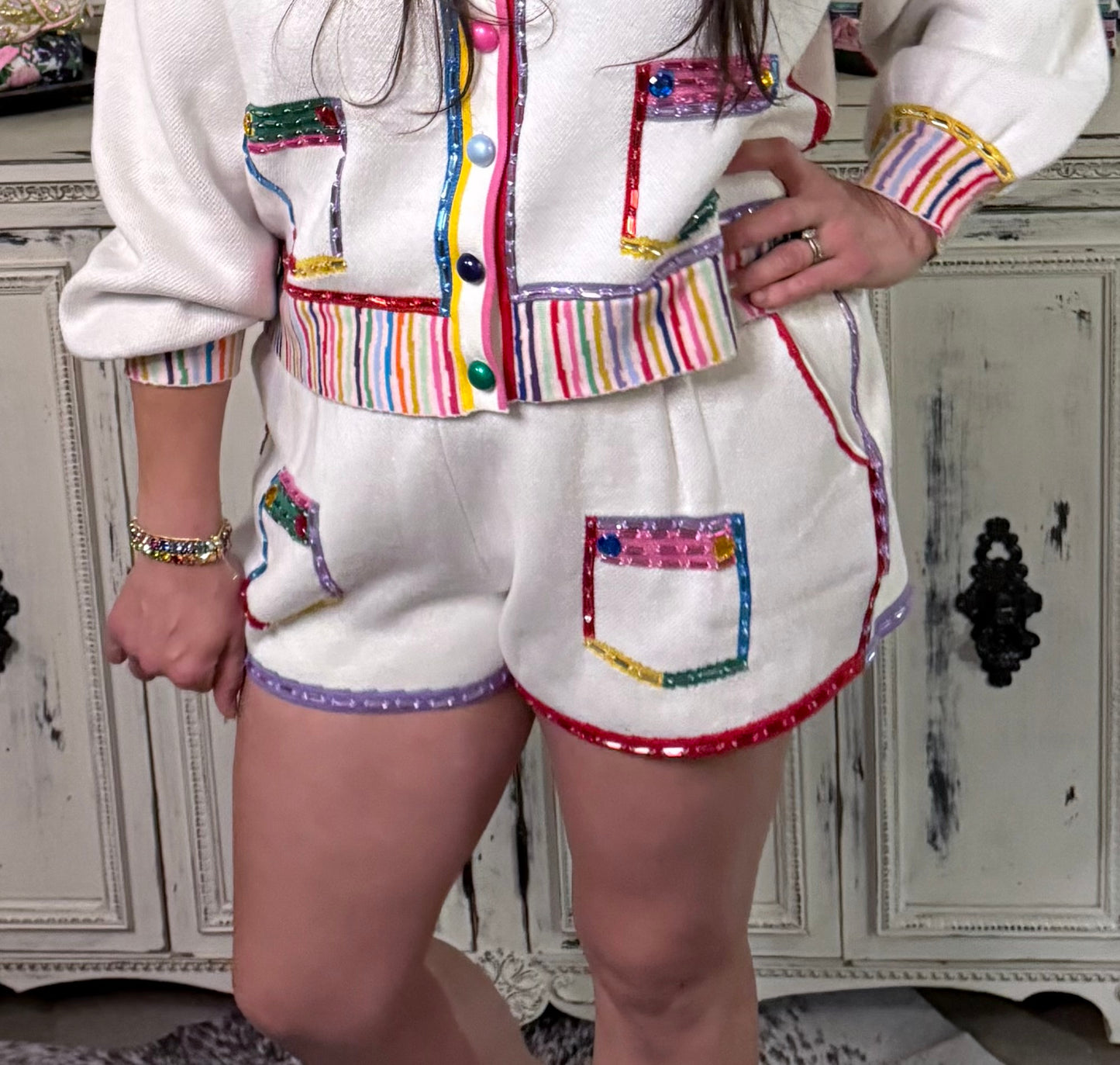 Queen of Sparkles Rainbow Jewel Trim Shorts