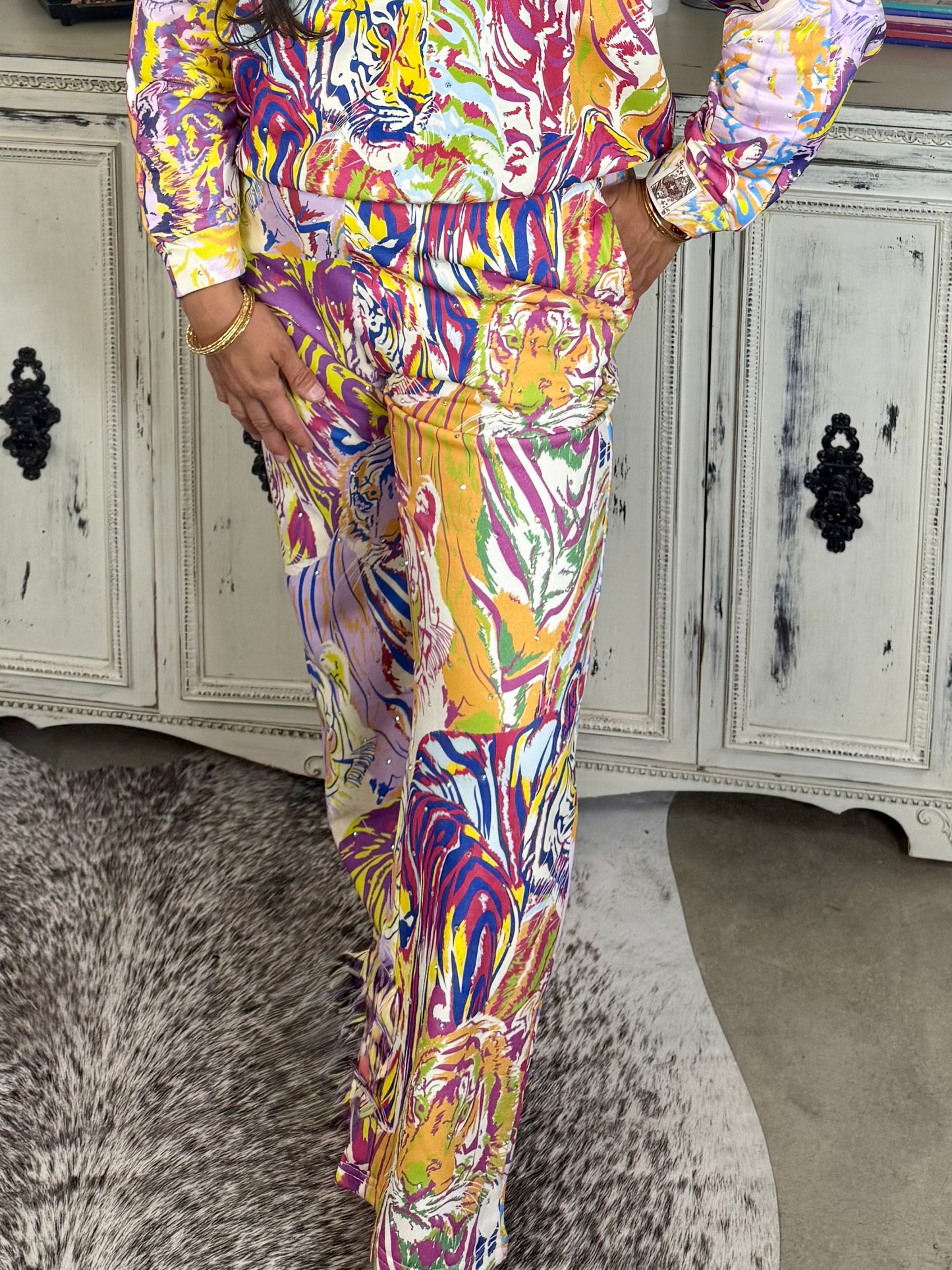 Queen of Sparkles Abstract Tiger Rhinestone Jogger
