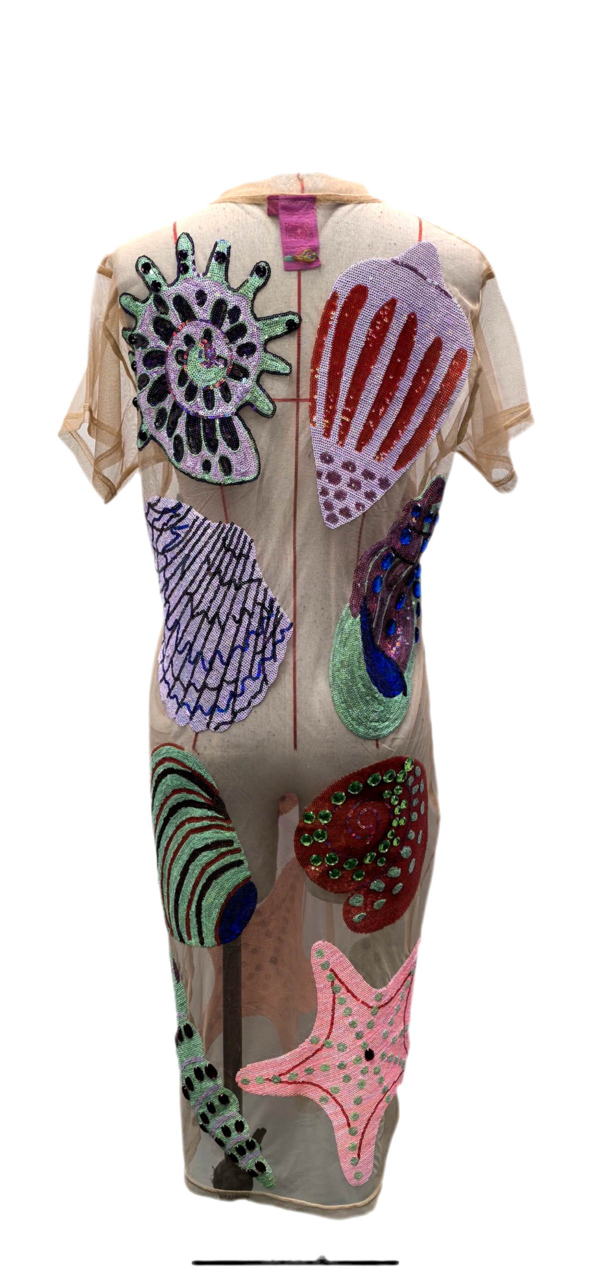 Queen of Sparkles Beige Multi Shell Coverup Midi Dress