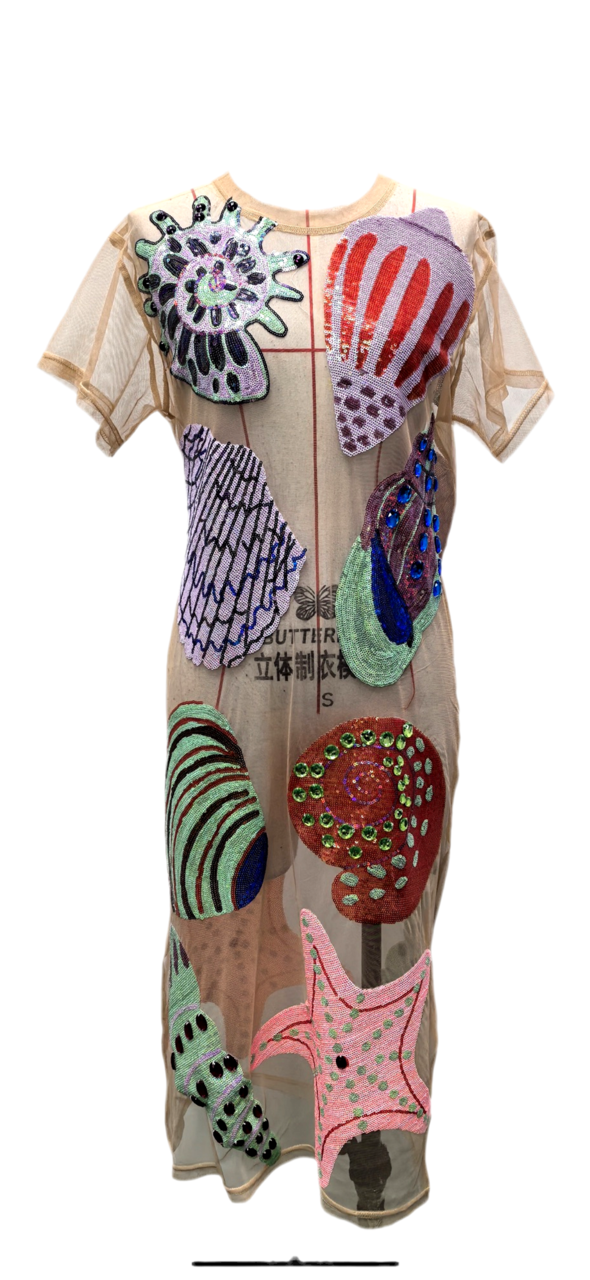 Queen of Sparkles Beige Multi Shell Coverup Midi Dress