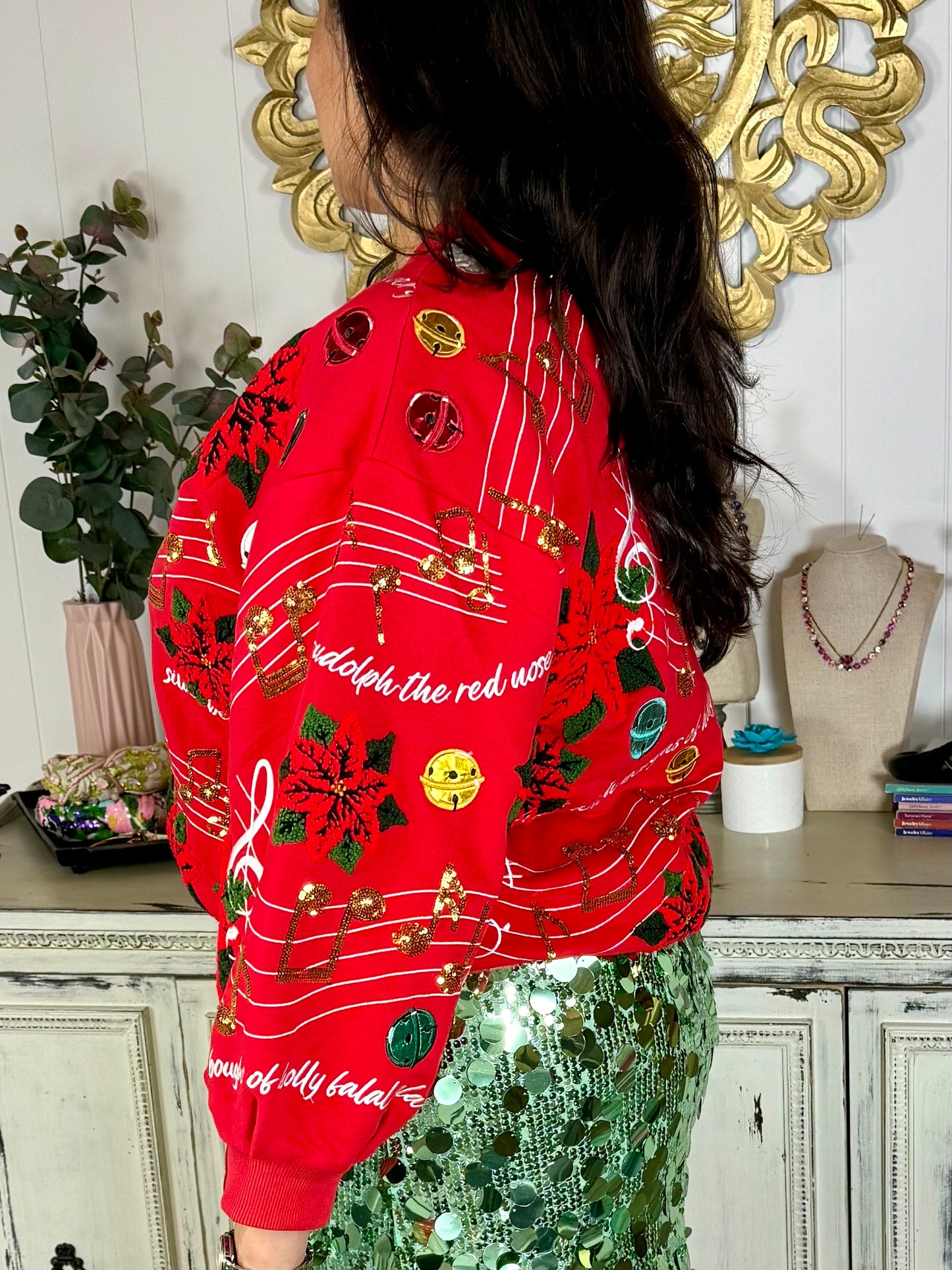 Queen of Sparkles Red Christmas Music Sweatshirt