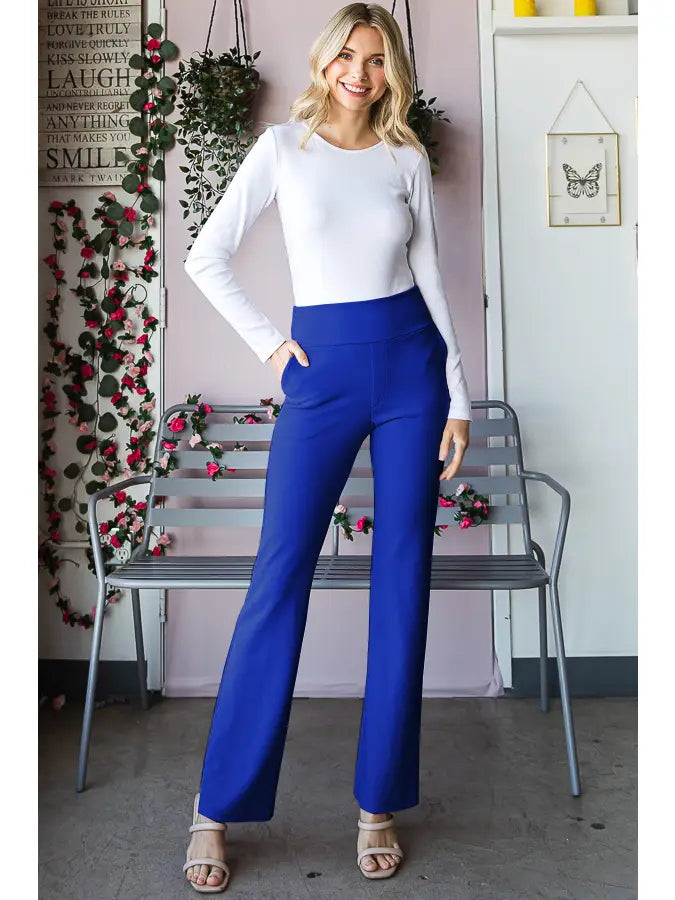 High Waisted Cobalt Blue Stretch Flare Pants